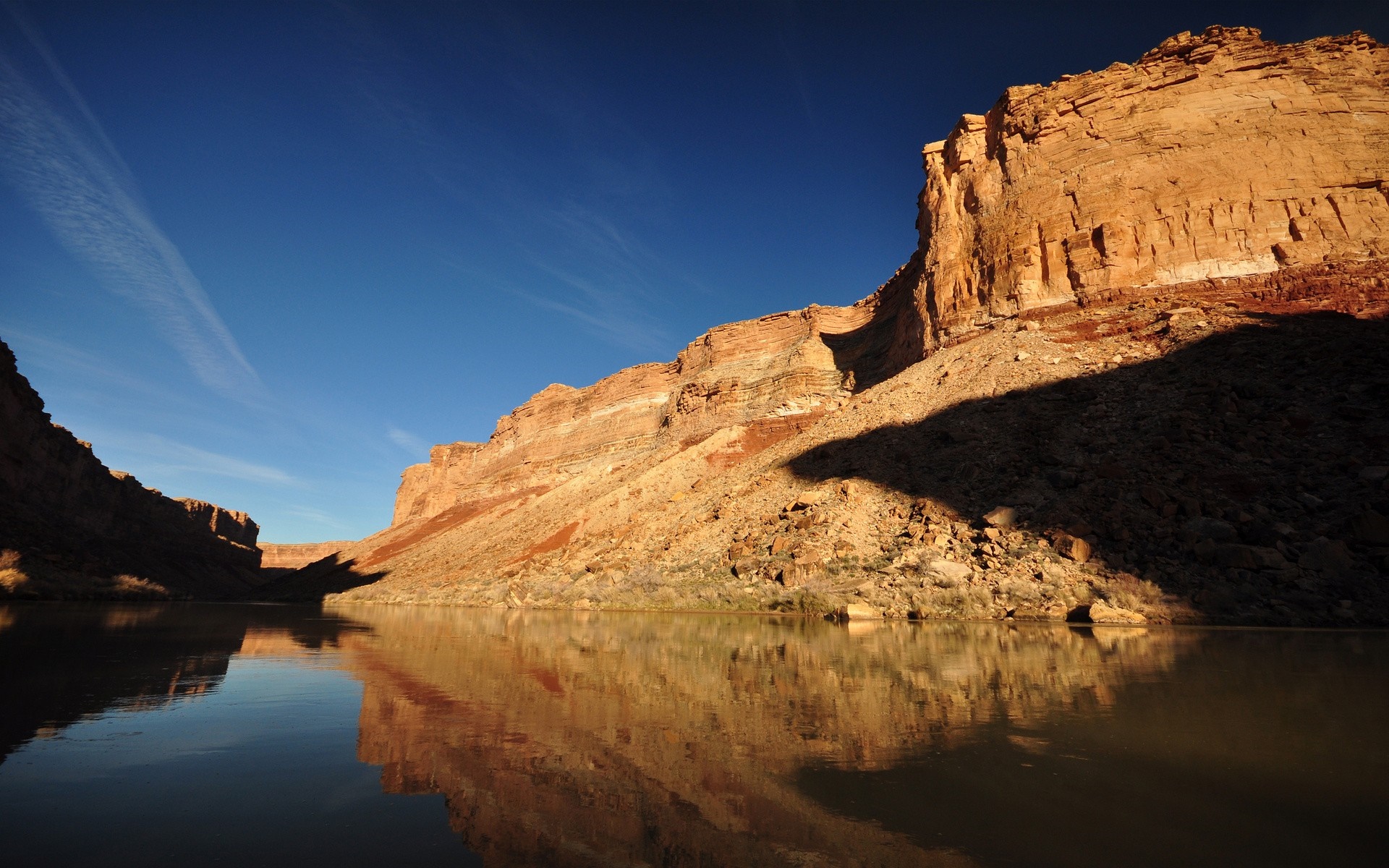 Canyon with river and reflection at sunset HD Wallpaper