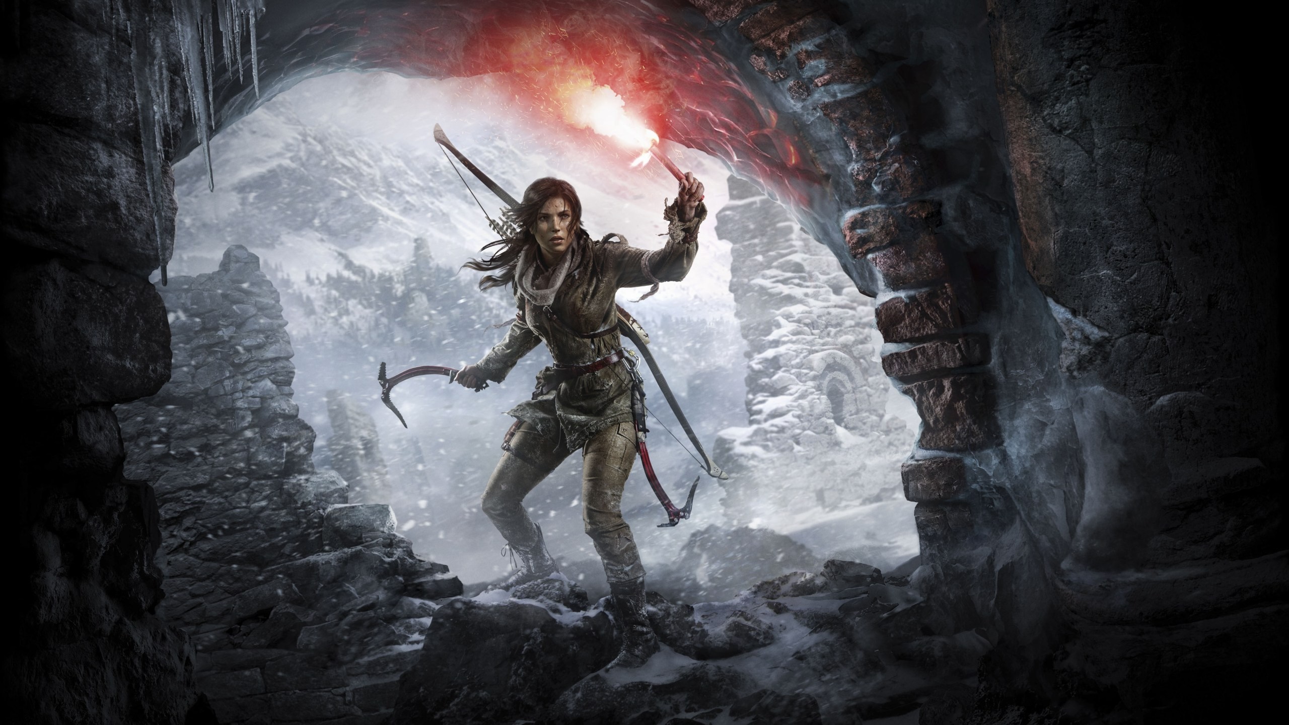 Lara Croft from Rise of the Tomb Raider holding a flare HD Wallpaper