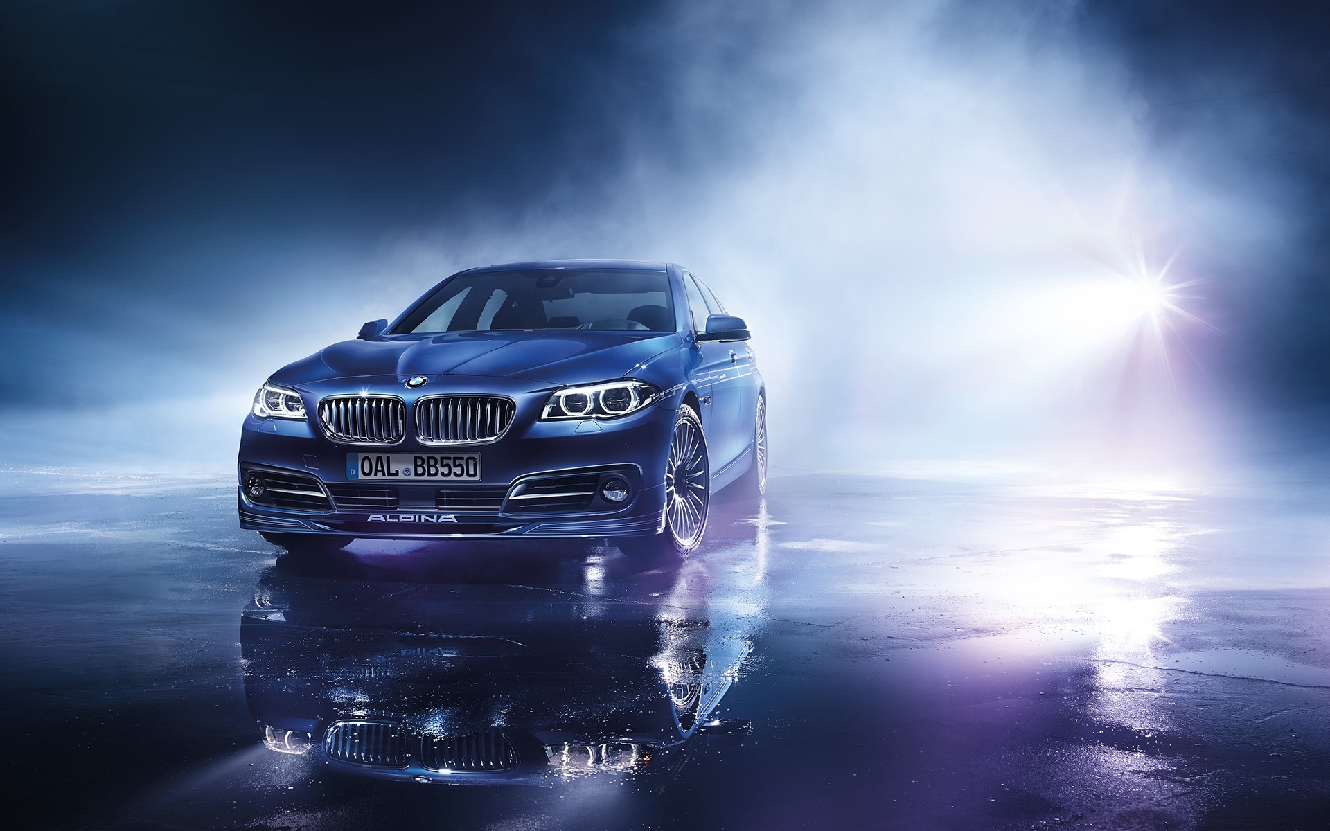 Blue BMW Alpina car with reflection on wet surface HD Wallpaper