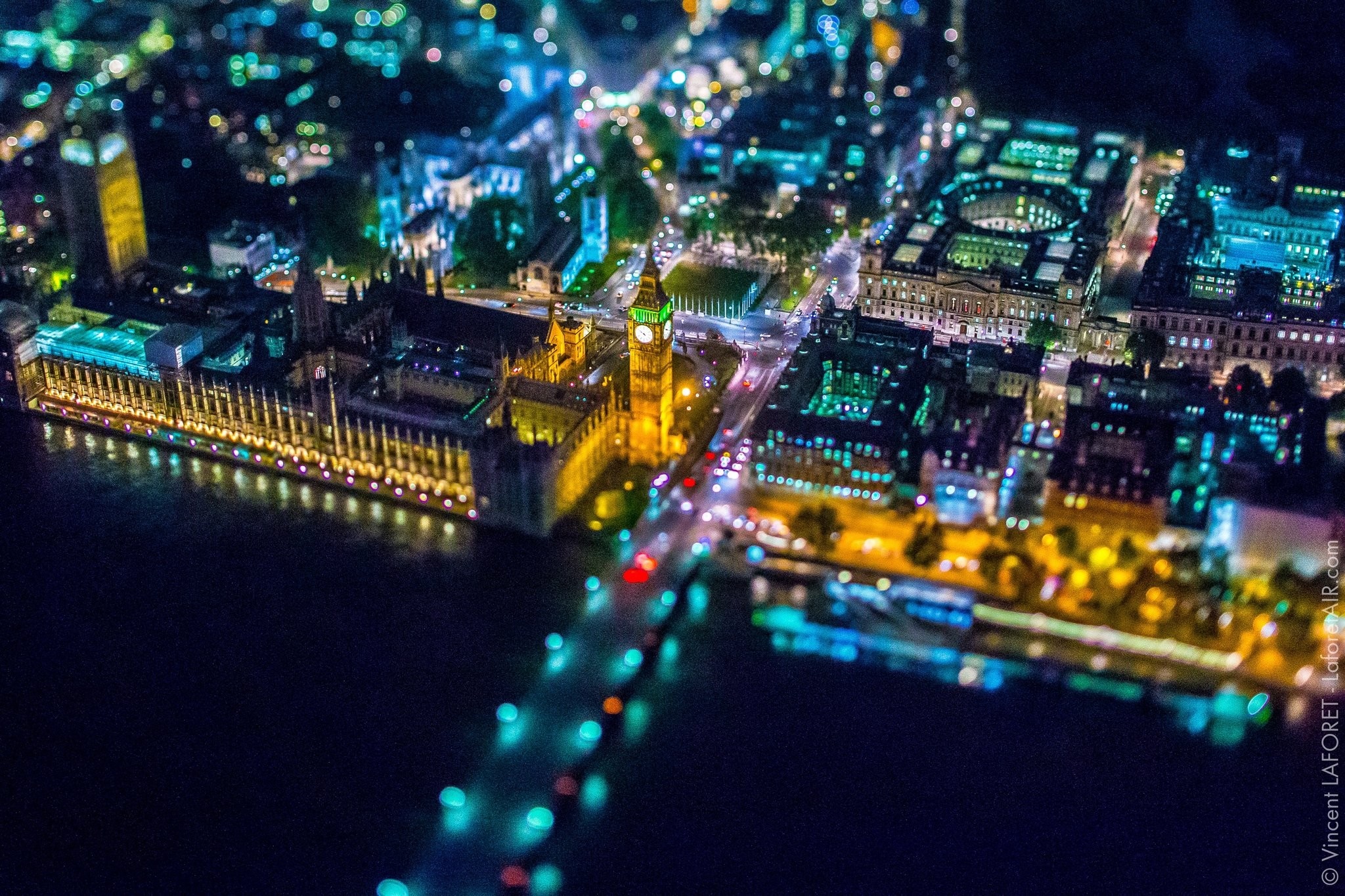 Aerial Nighttime View of London with Big Ben HD Wallpaper
