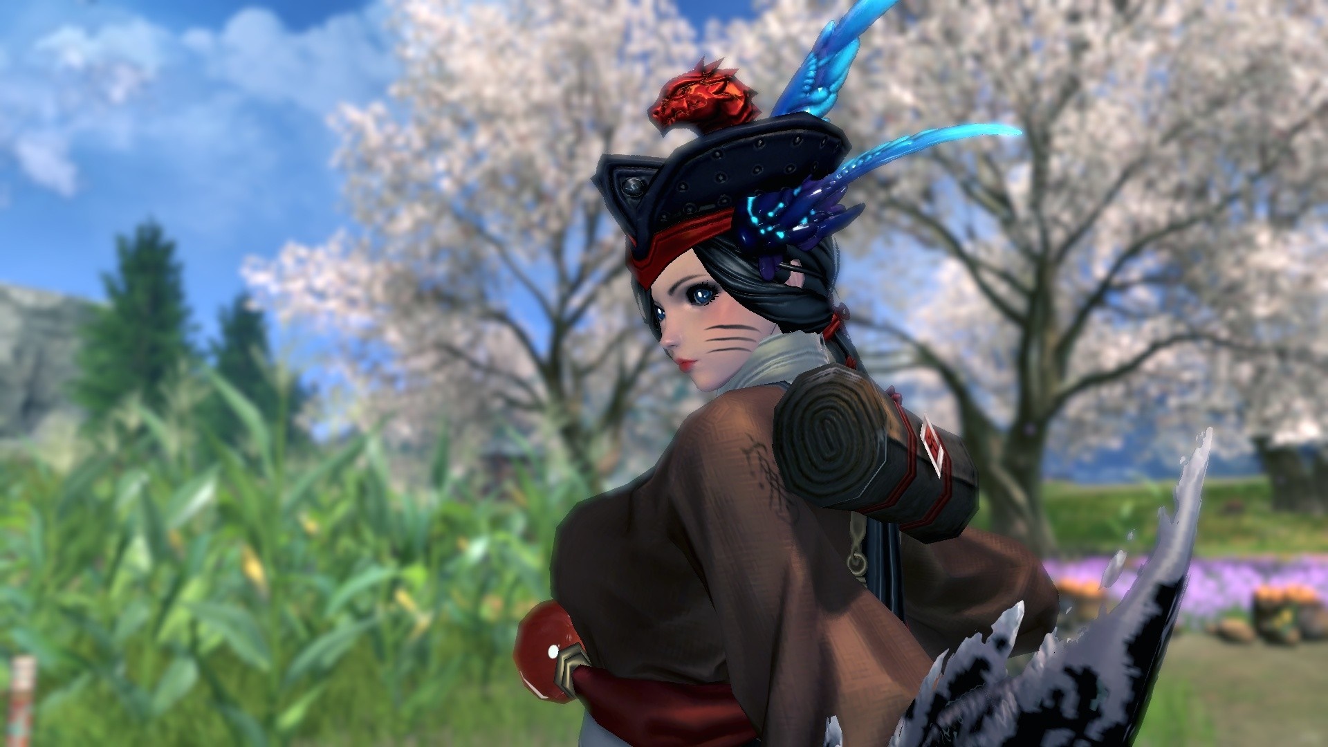 Female character from Blade & Soul with cat ears and costume HD Wallpaper