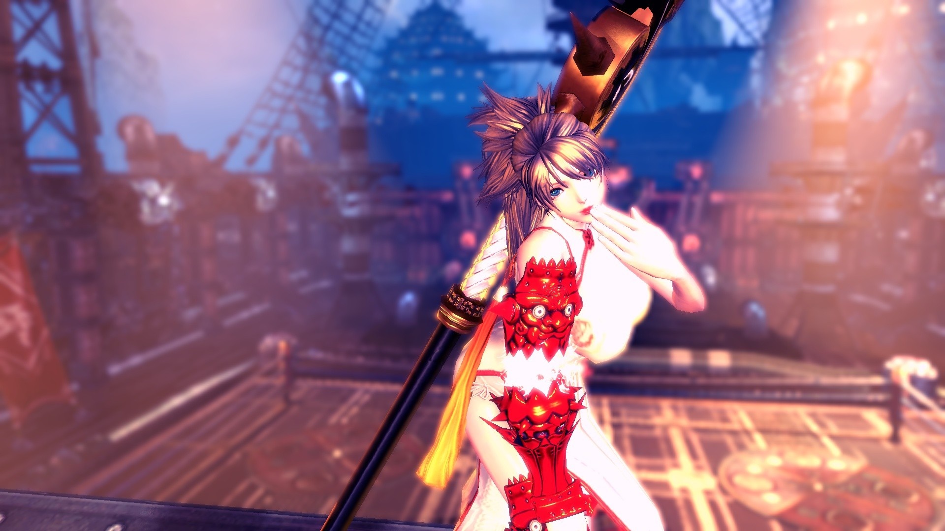 Female character from Blade & Soul with a large weapon HD Wallpaper