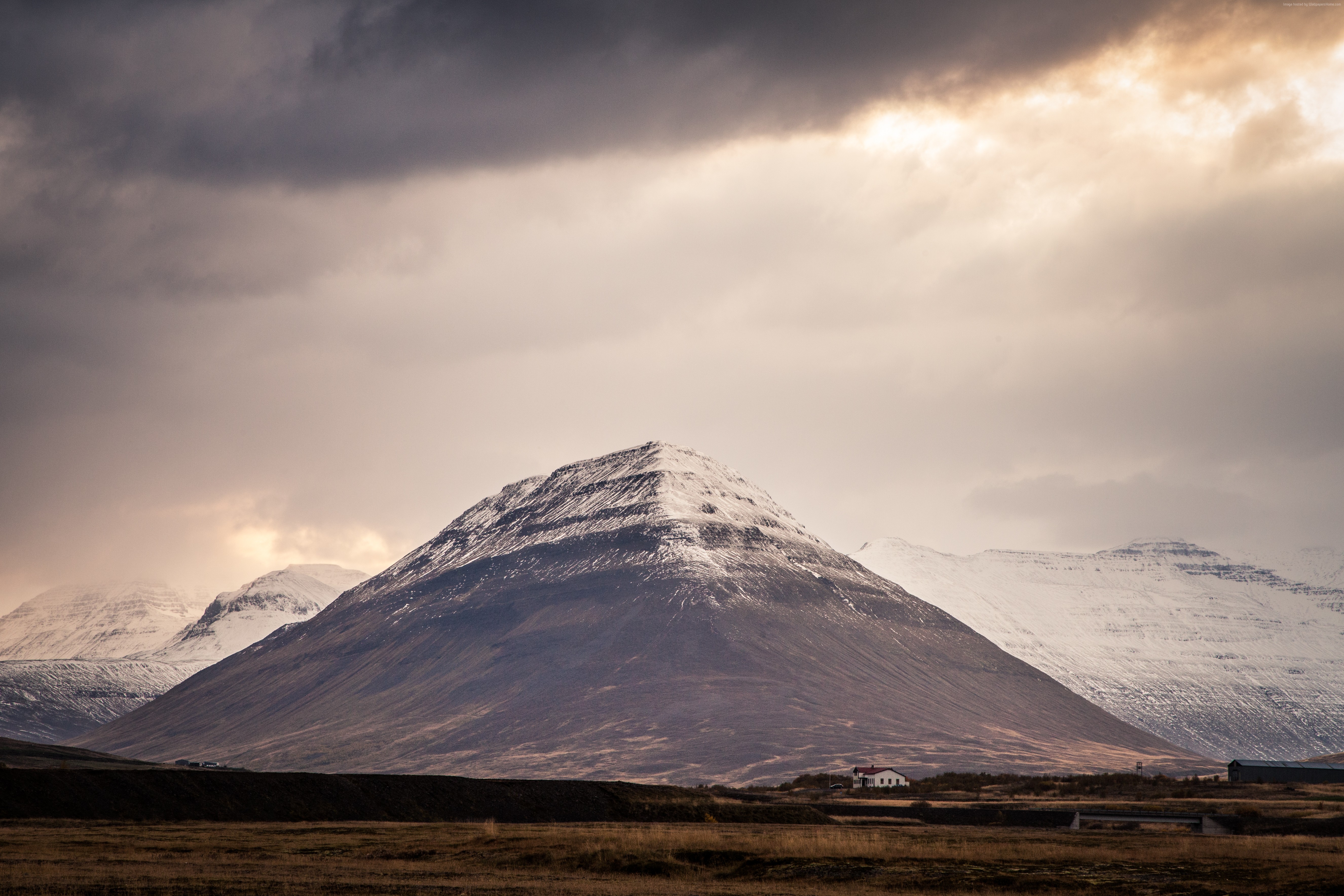 4K Iceland Mountains with Snow and Clouds HD Wallpaper