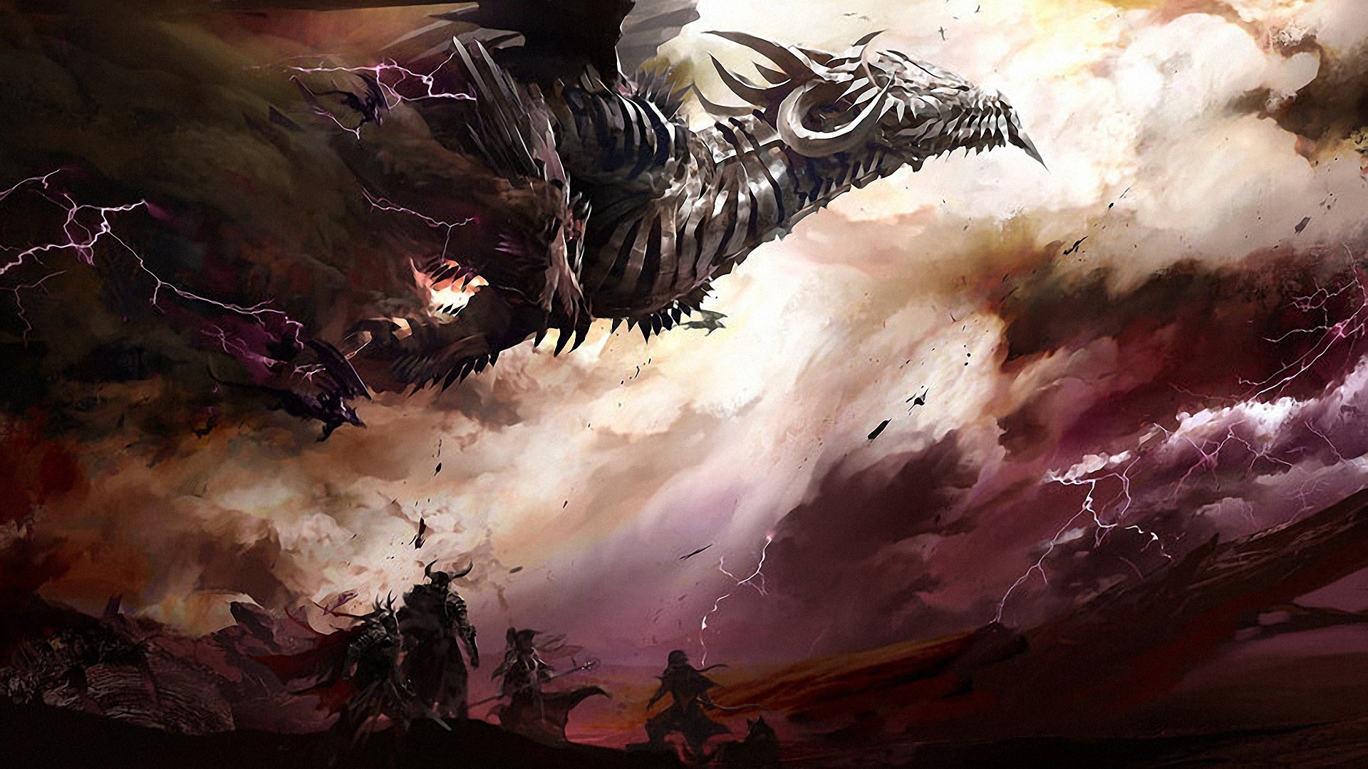 Dragon and warriors in Guild Wars 2 HD Wallpaper