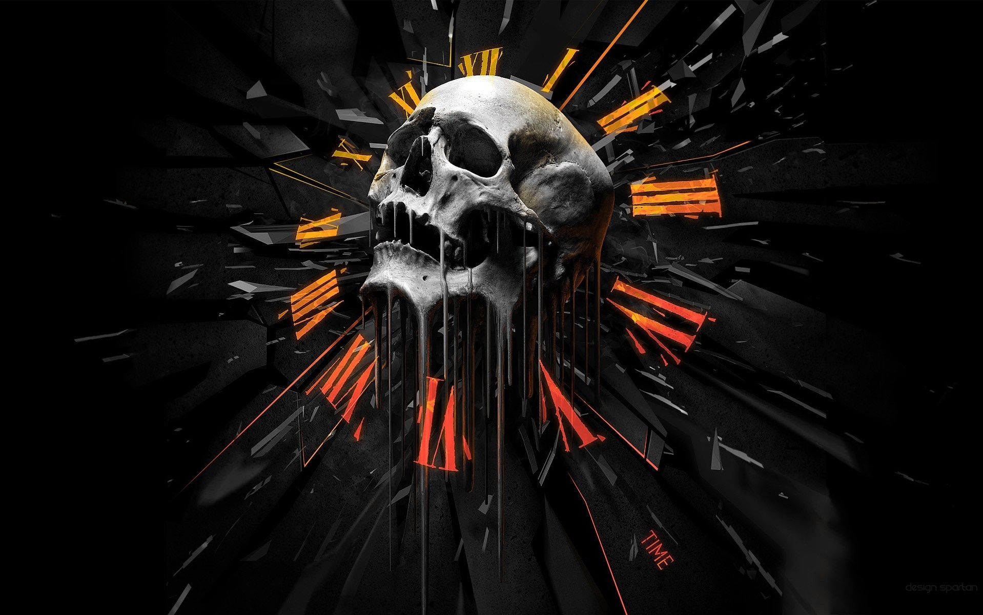 Skull with melting effect and Roman numerals HD Wallpaper