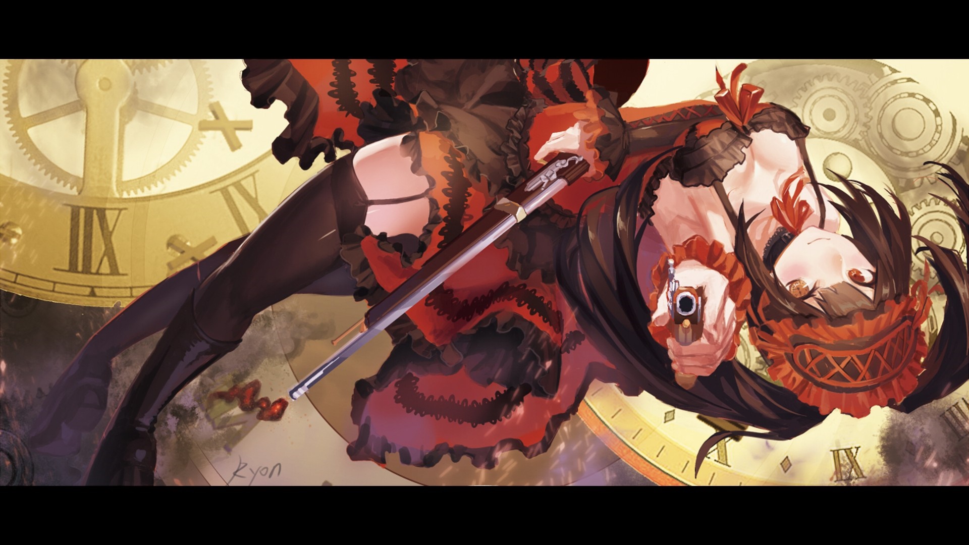 Tokisaki Kurumi from Date A Live with Guns and Clocks HD Wallpaper