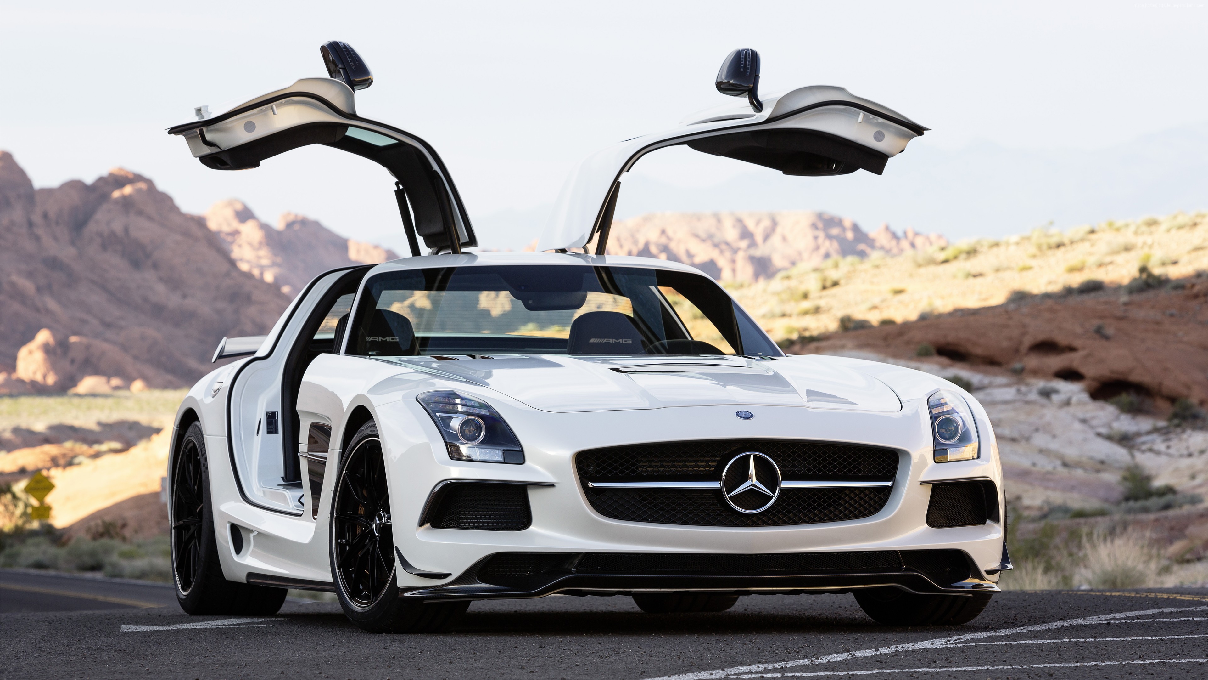 White Mercedes-Benz SLS 63 AMG Black Series with Gullwing Doors HD Wallpaper
