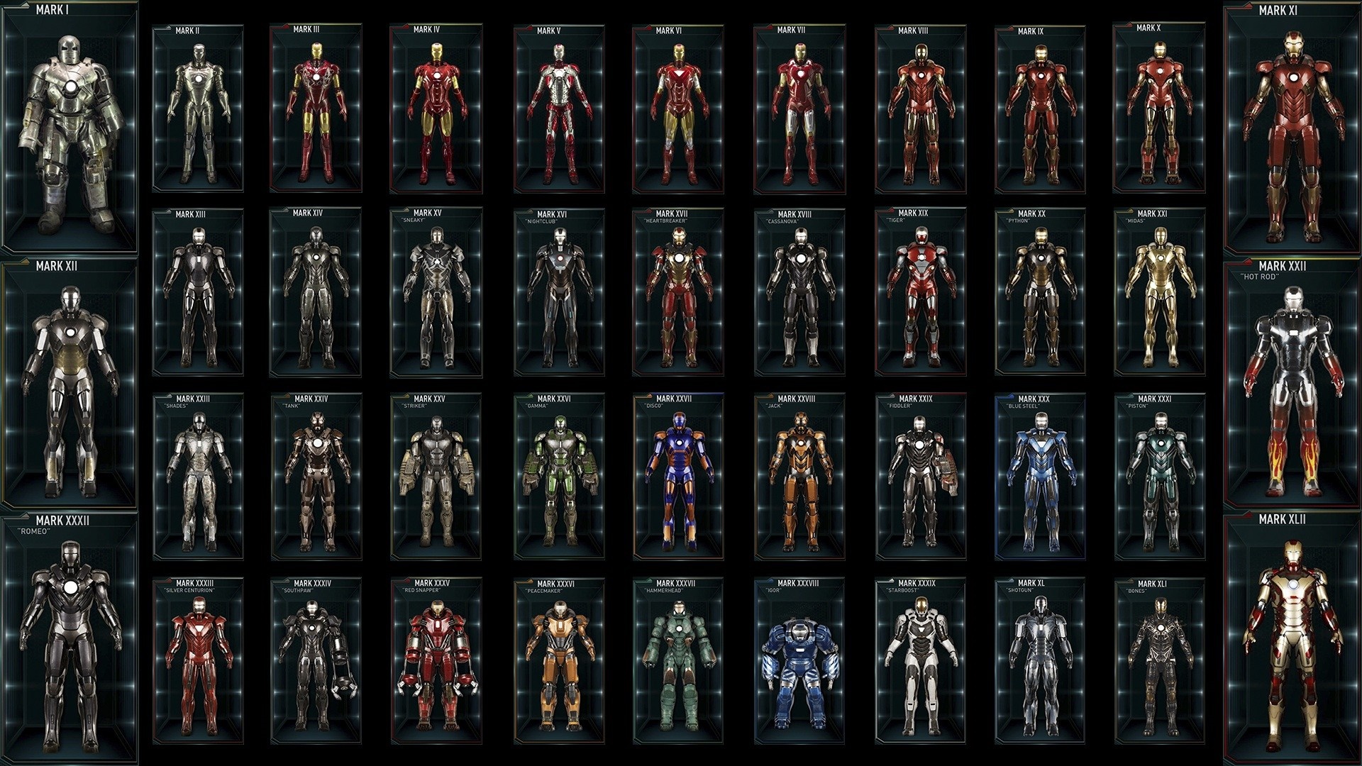 Iron Man Suits from Marvel Comics HD Wallpaper