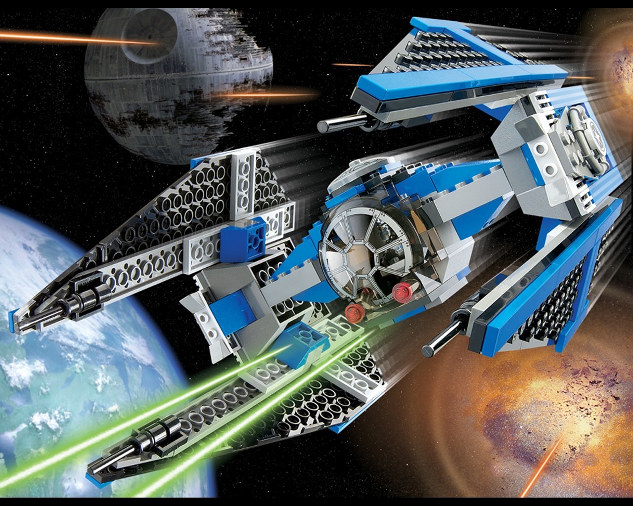 LEGO Star Wars TIE Interceptor in space with Death Star HD Wallpaper