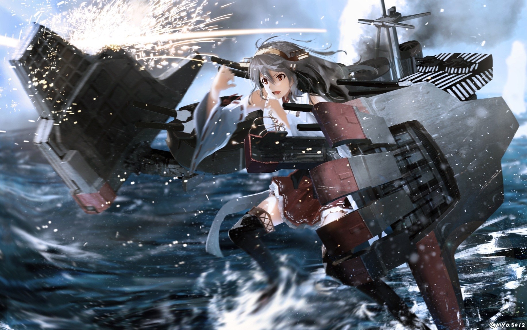 Haruna from Kantai Collection in battle HD Wallpaper