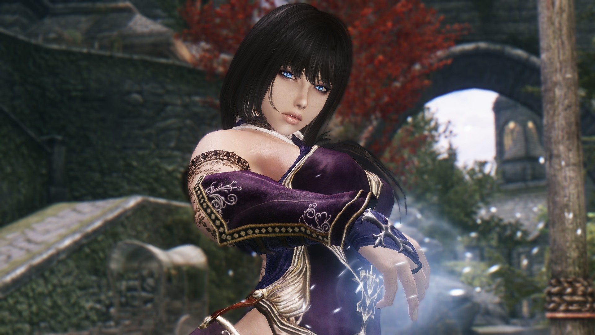 Woman in purple outfit from The Elder Scrolls V Skyrim HD Wallpaper