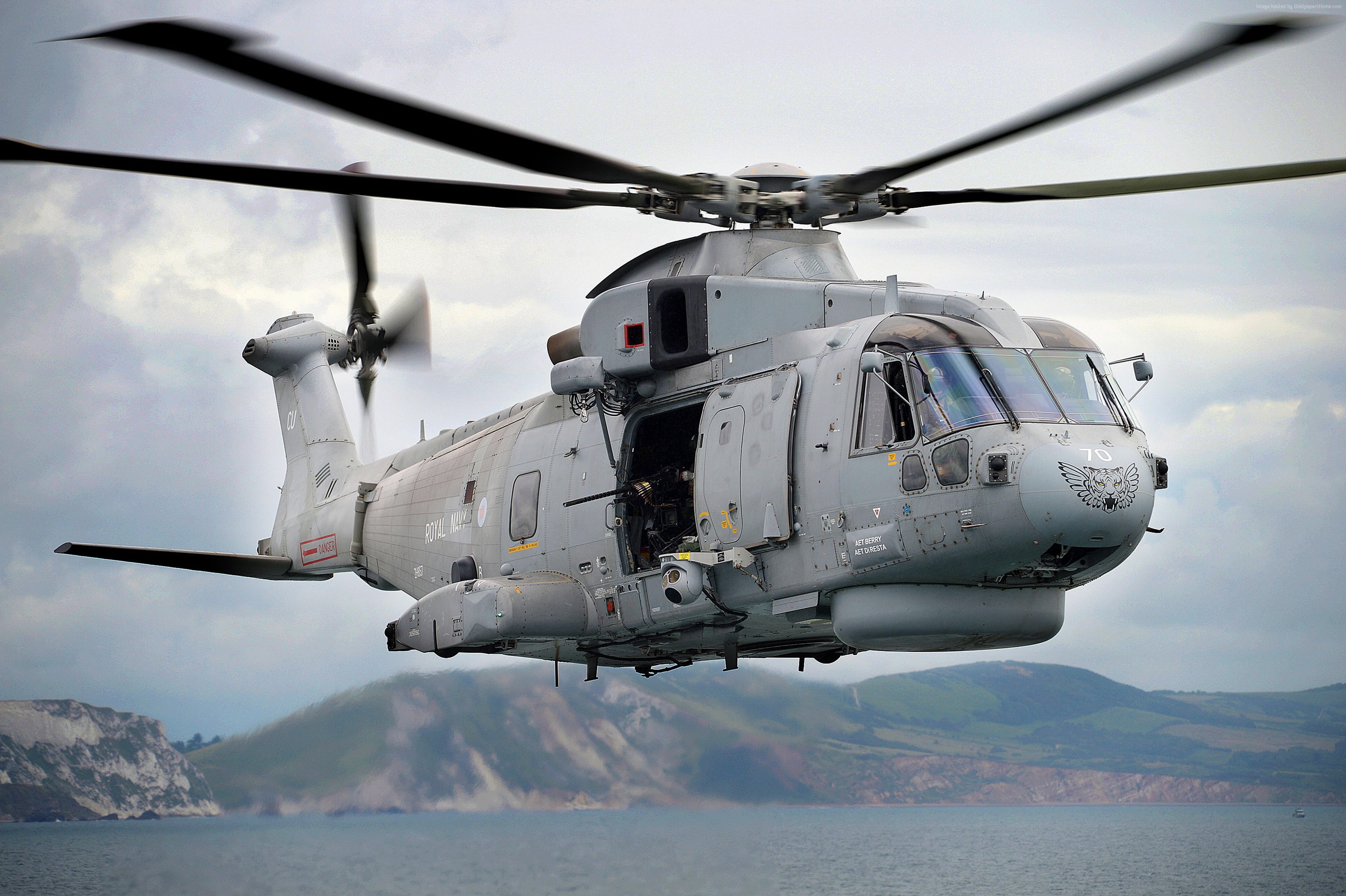 Royal Navy EH-101 Merlin helicopter in flight HD Wallpaper
