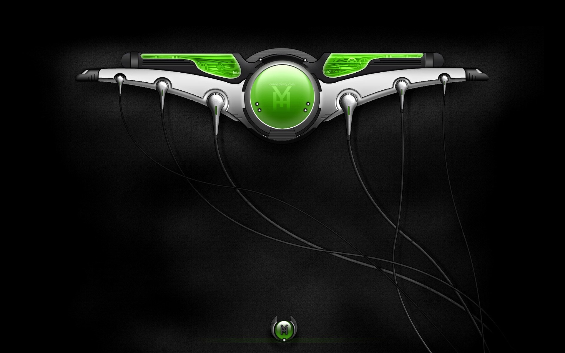 Futuristic green and silver device with wires HD Wallpaper