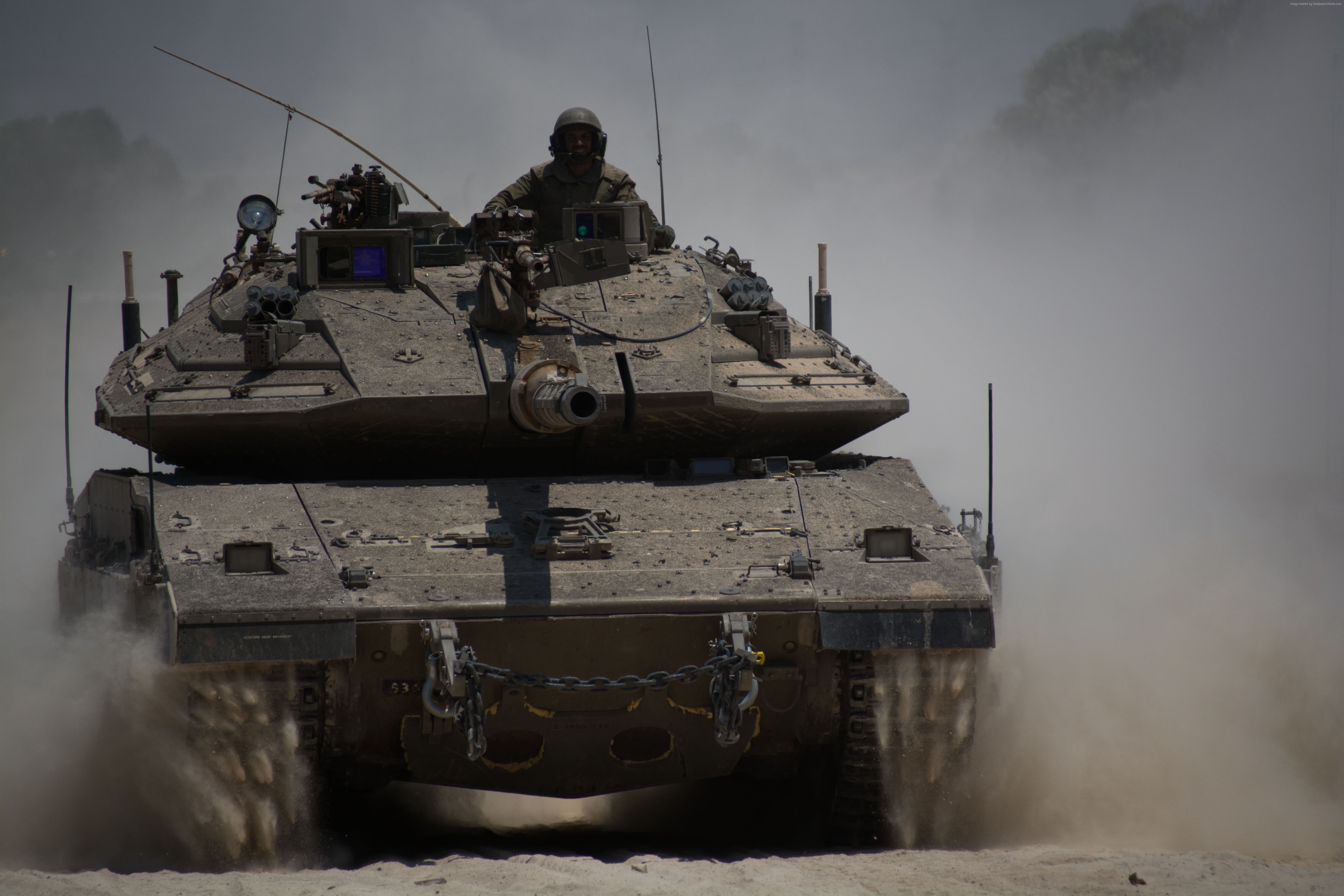 Merkava Mk.4M tank in dusty terrain HD Wallpaper