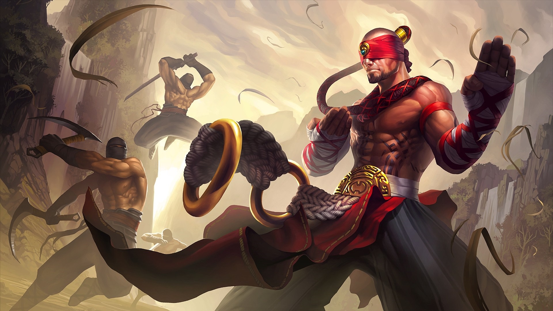 Lee Sin from League of Legends fighting enemies HD Wallpaper