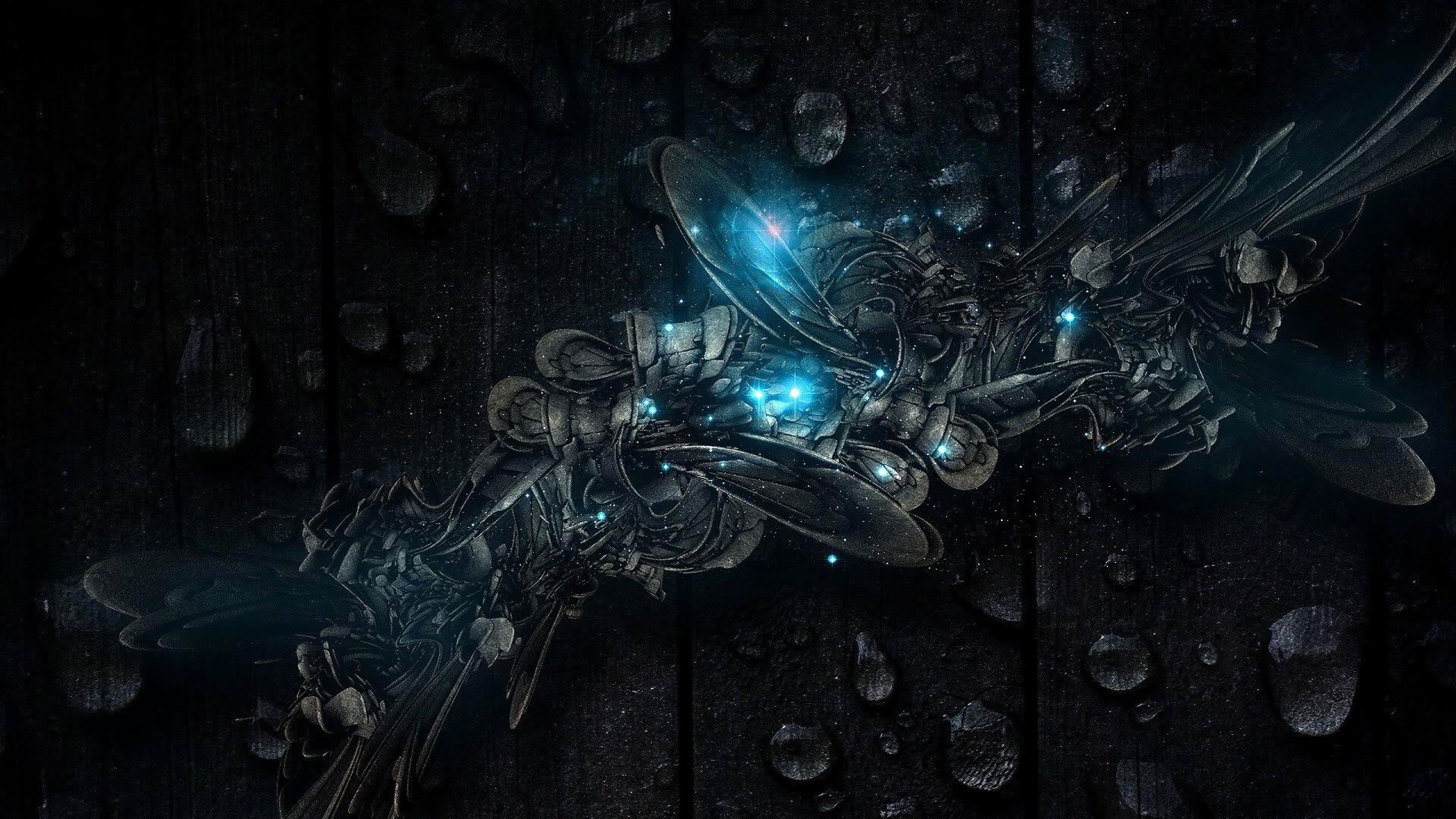 Abstract dark mechanical art with blue lights HD Wallpaper