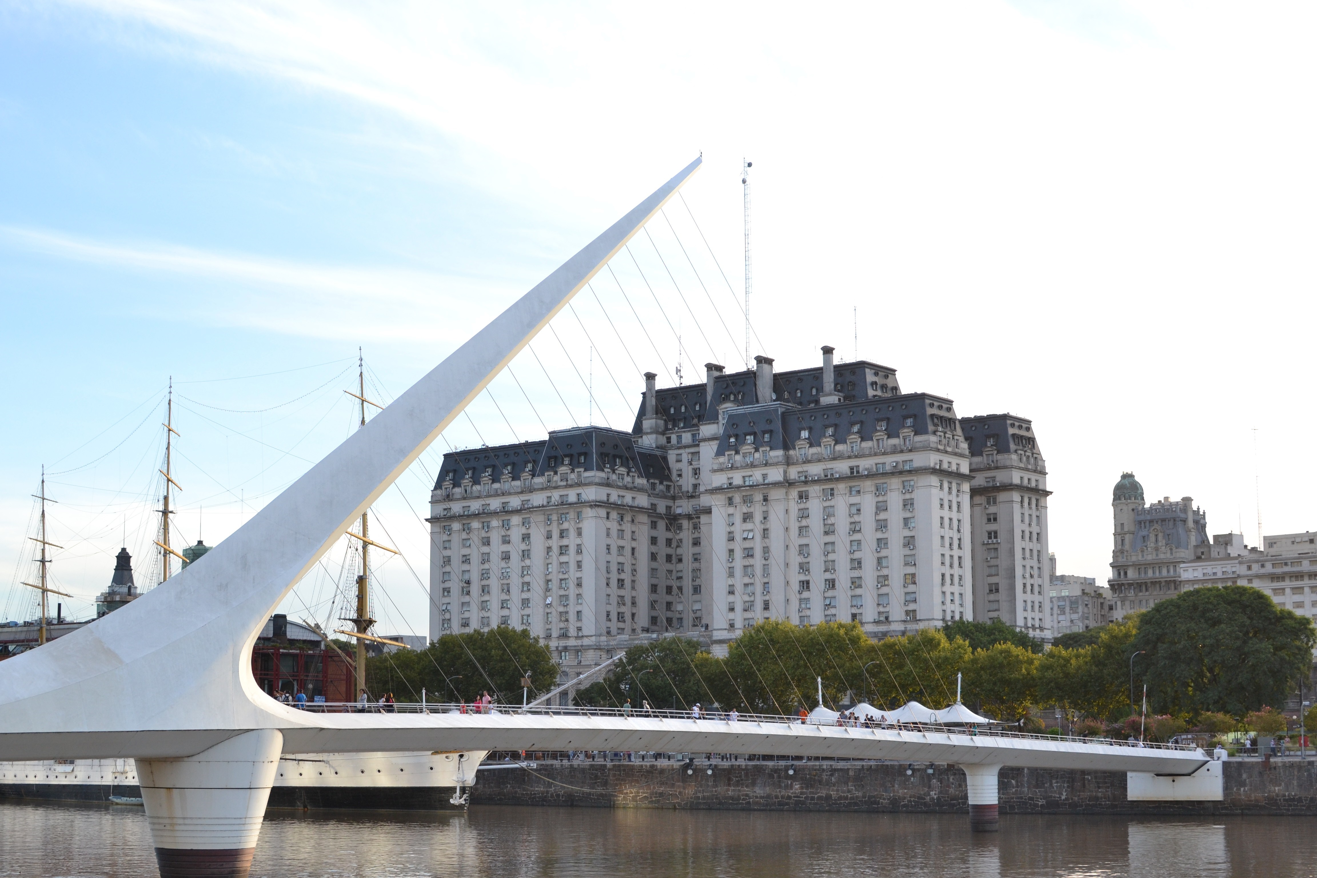 Puente de la Mujer bridge and buildings in Puerto Madero HD Wallpaper