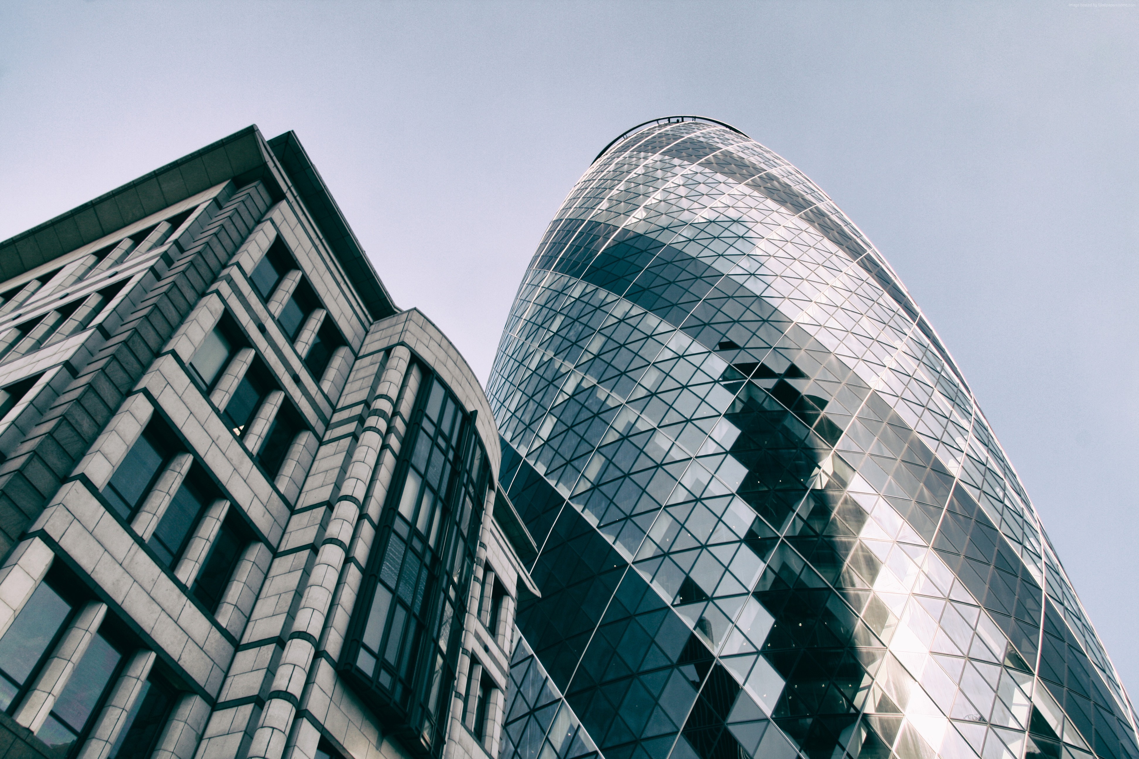 The Gherkin building and another skyscraper in London, UK HD Wallpaper