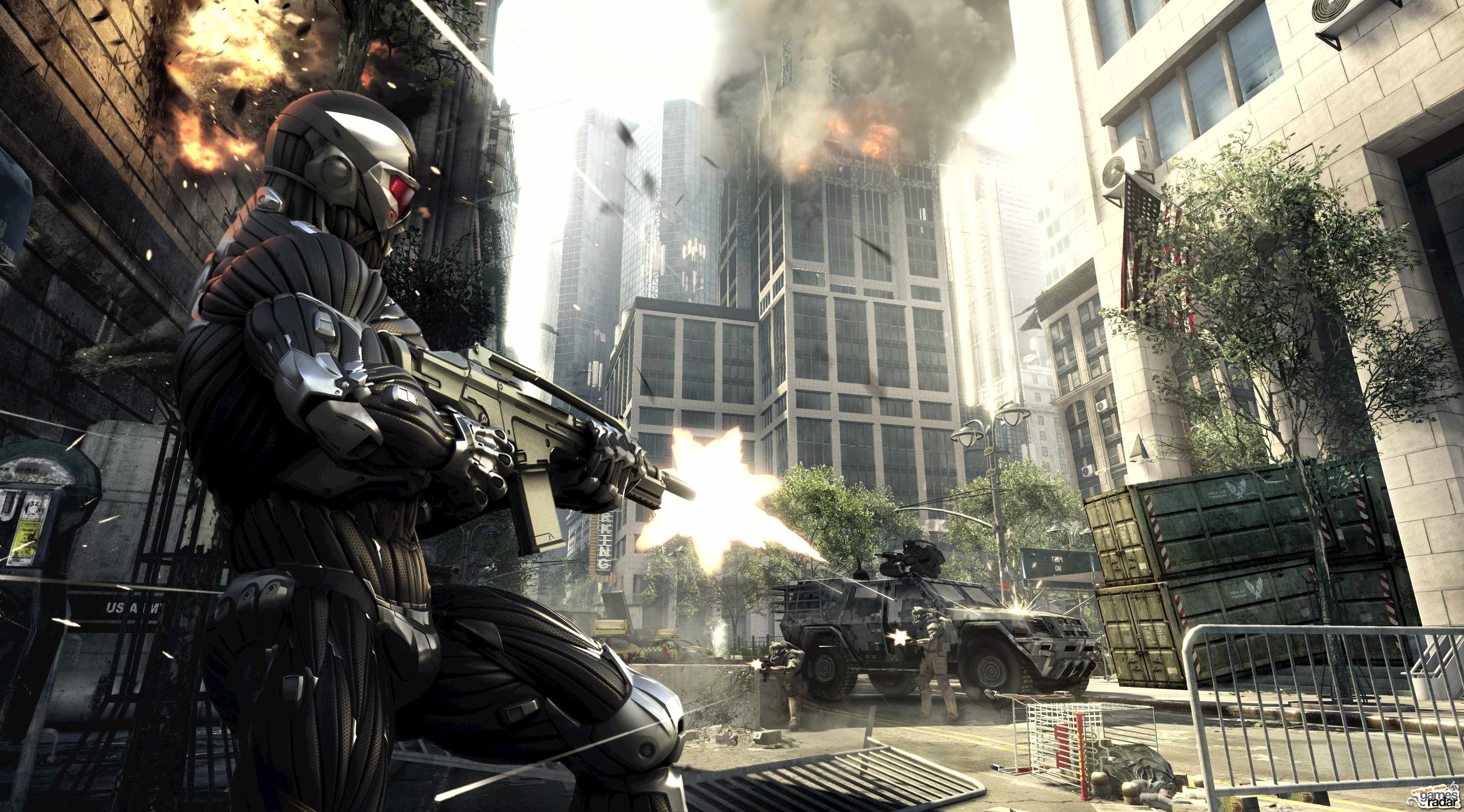 Soldier in Nanosuit firing weapon in Crysis 3 HD Wallpaper