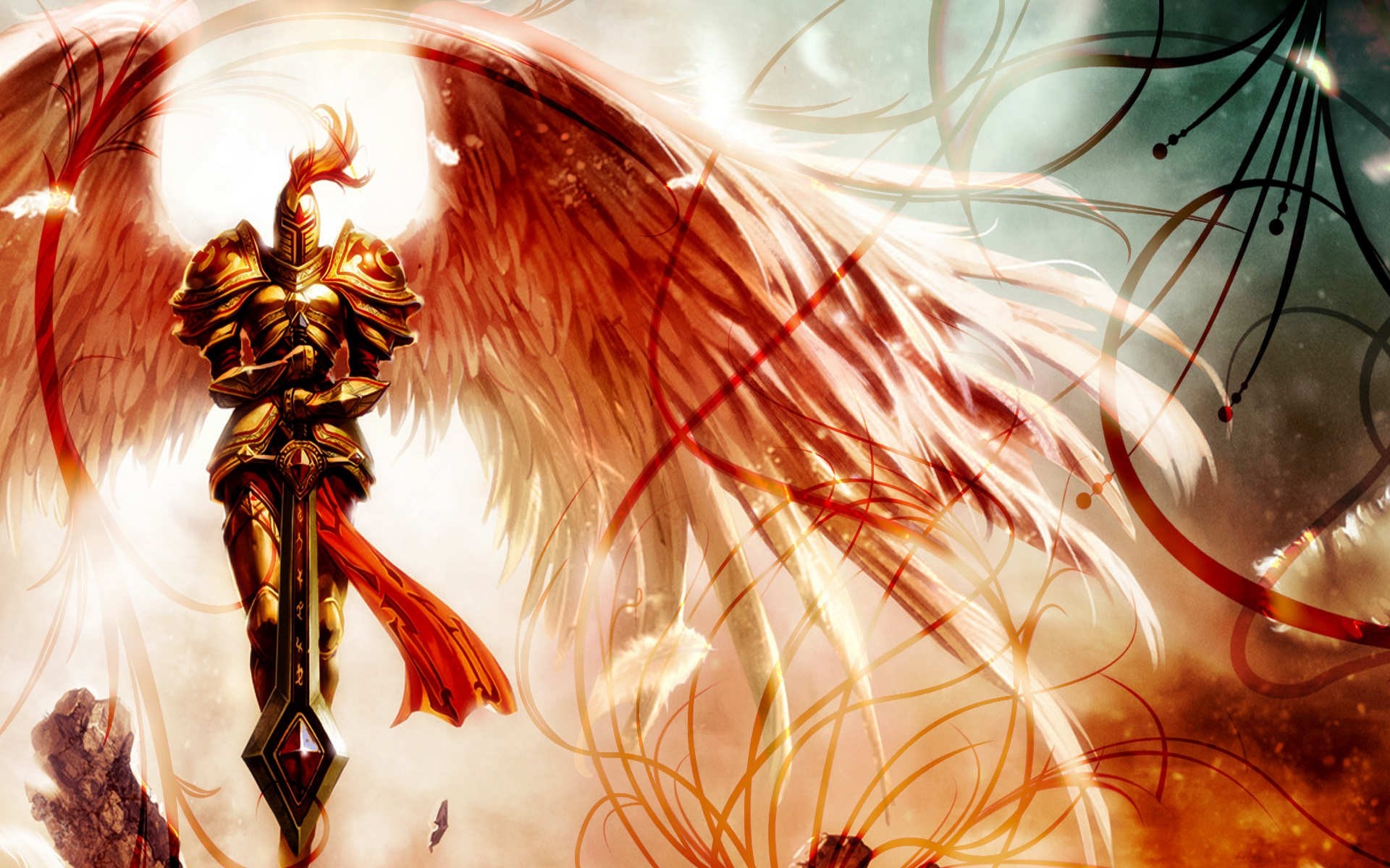 Kayle from League of Legends with wings and sword HD Wallpaper