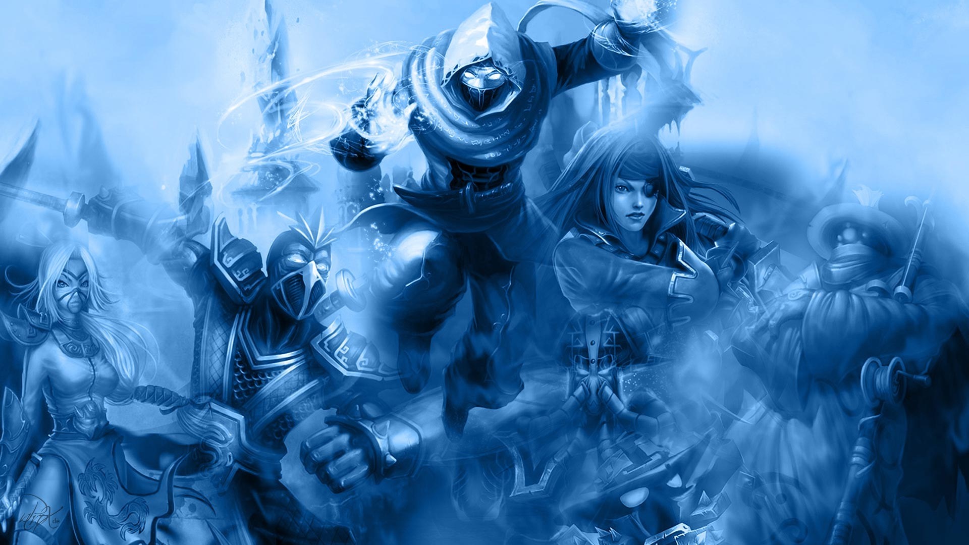 League of Legends characters in blue tones HD Wallpaper