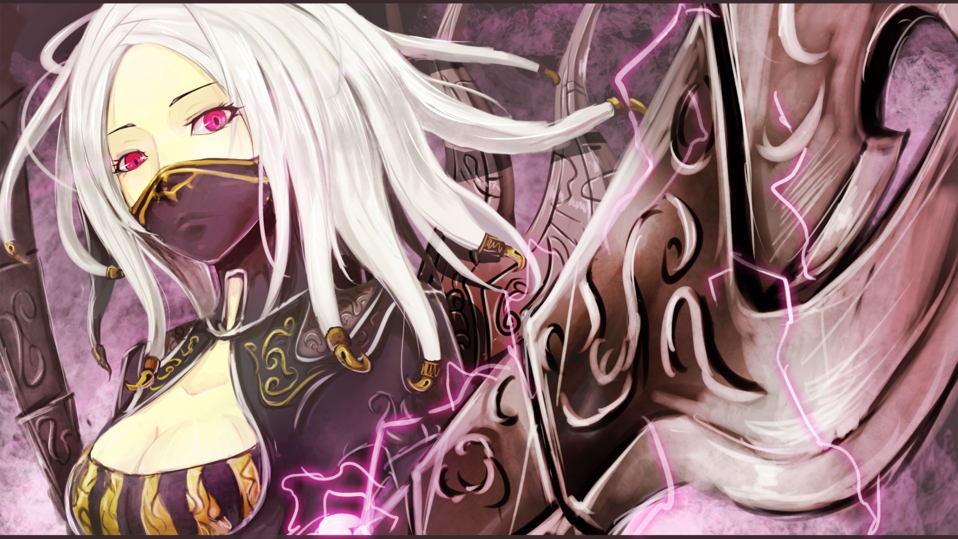 Irelia from League of Legends with pink eyes and white hair HD Wallpaper