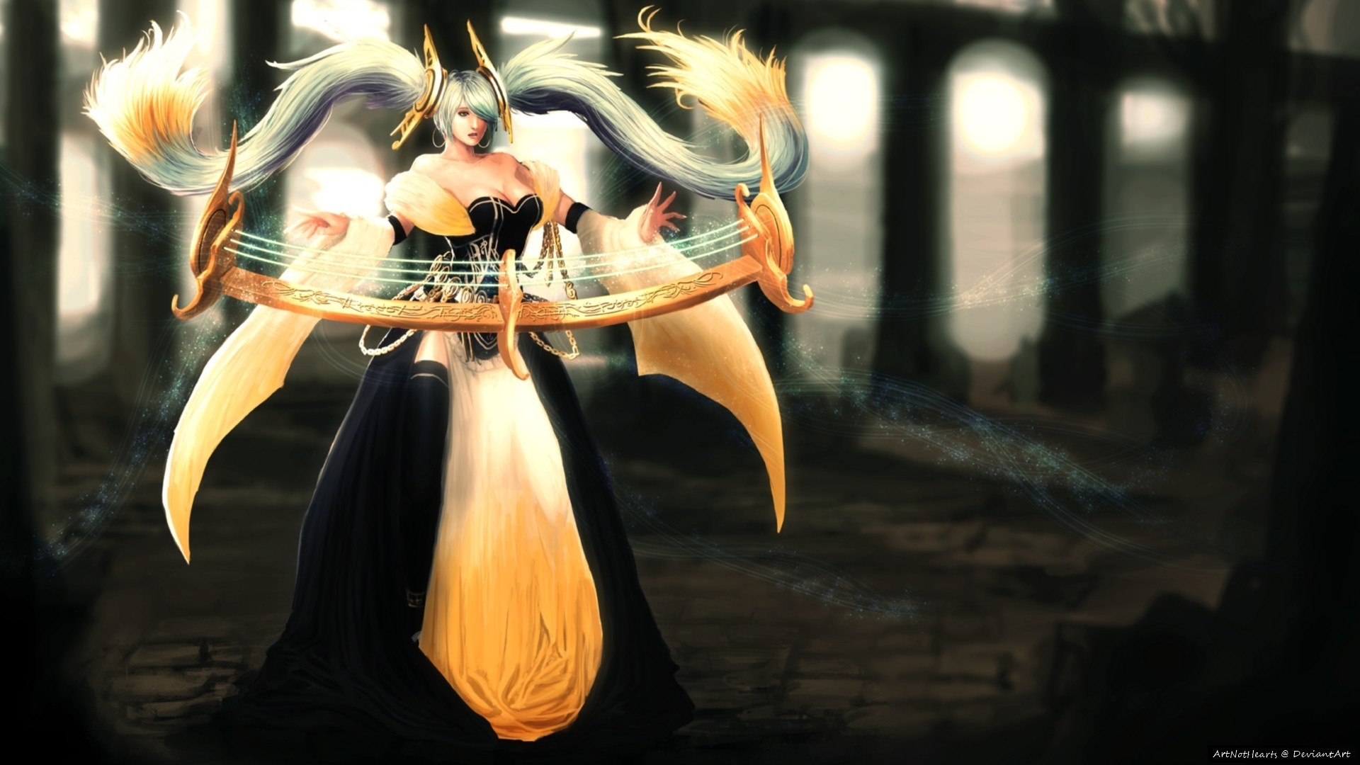 Sona from League of Legends playing a lyre HD Wallpaper
