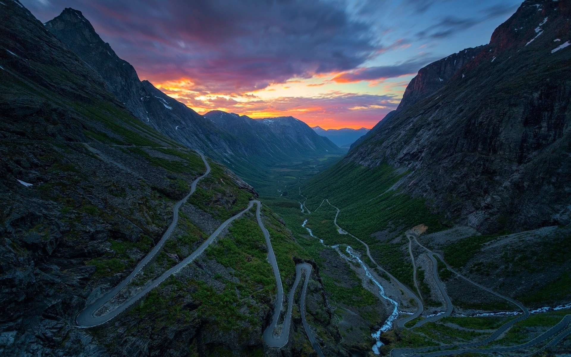 Trollstigen Road in Norway at Sunset HD Wallpaper