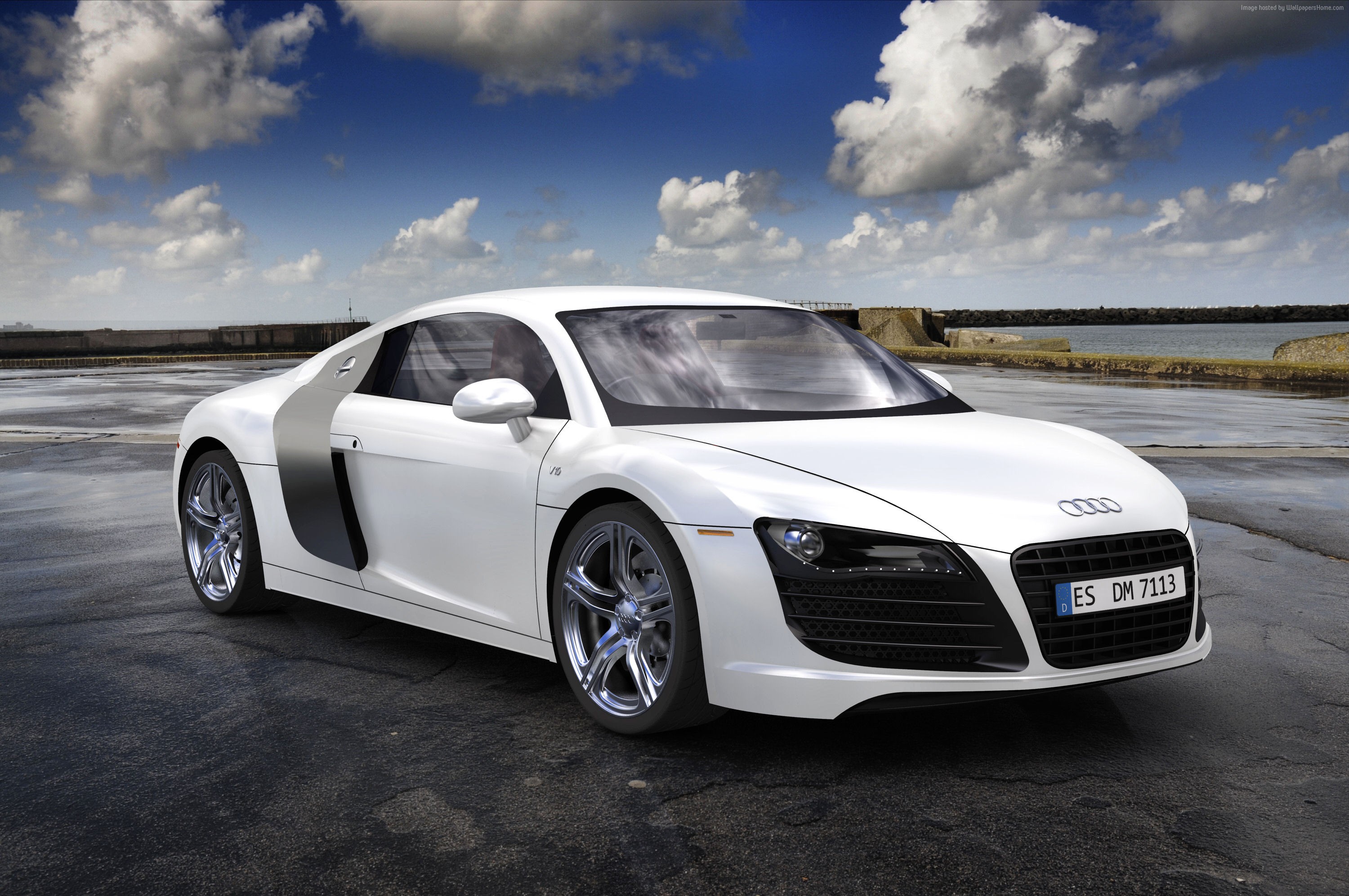 White Audi R8 Coupe on a Paved Surface HD Wallpaper