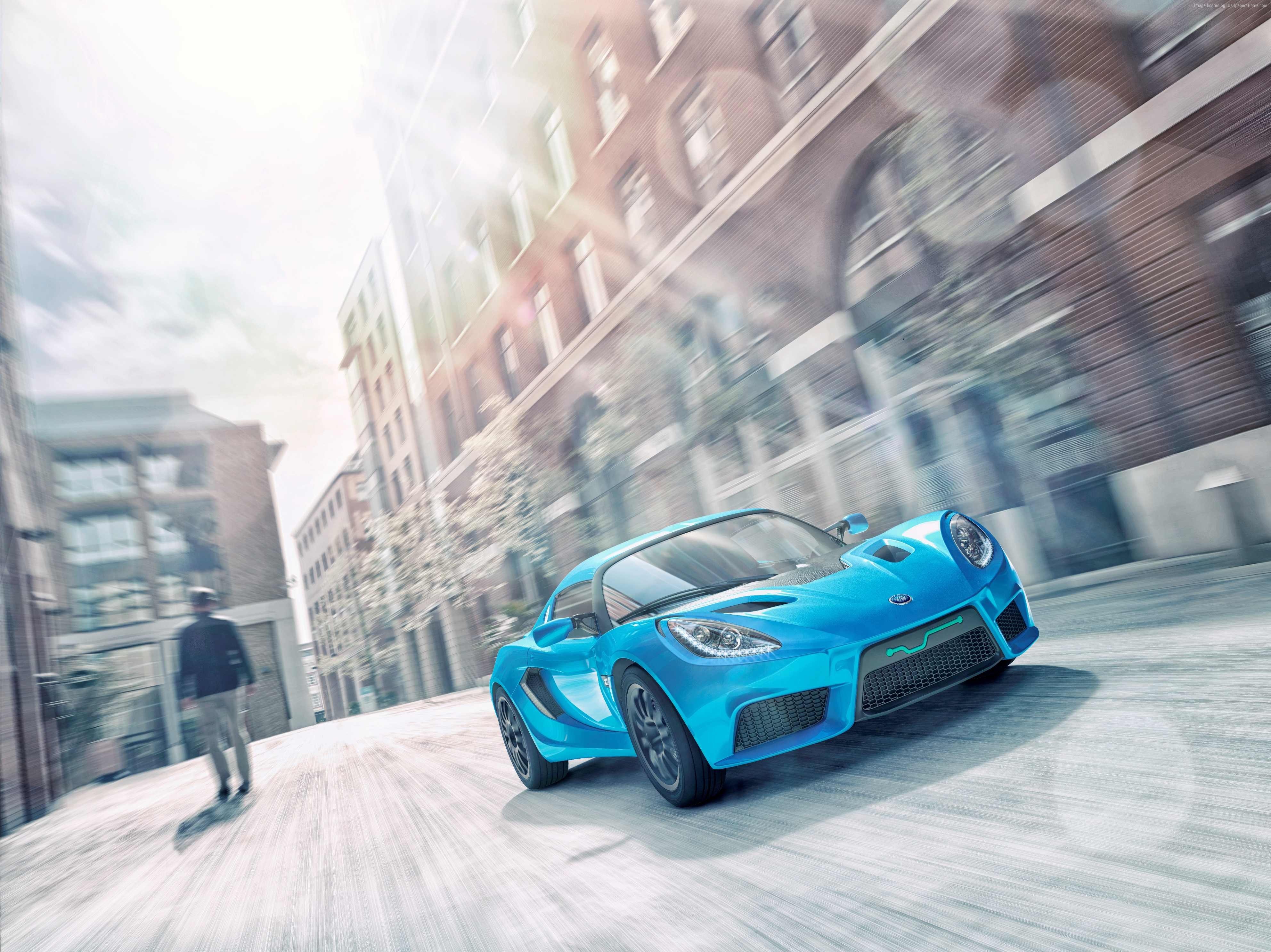Detroit Electric SP:01 electric sports car driving on city street HD Wallpaper