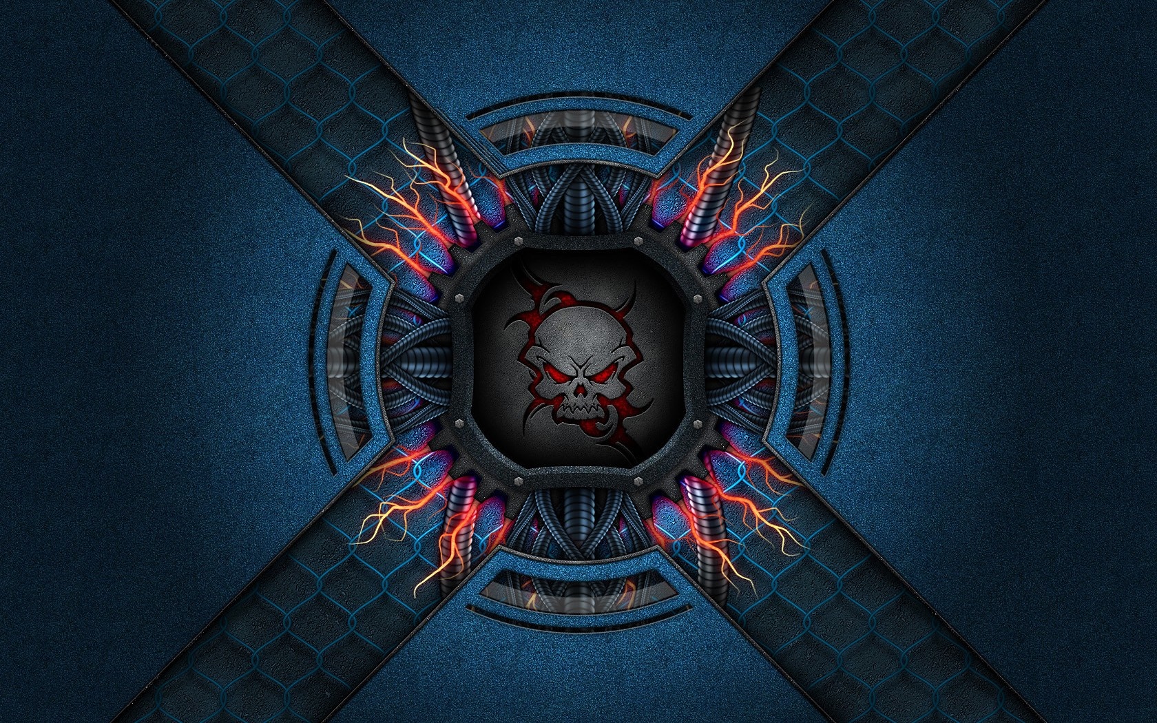 Abstract mechanical skull with blue background HD Wallpaper