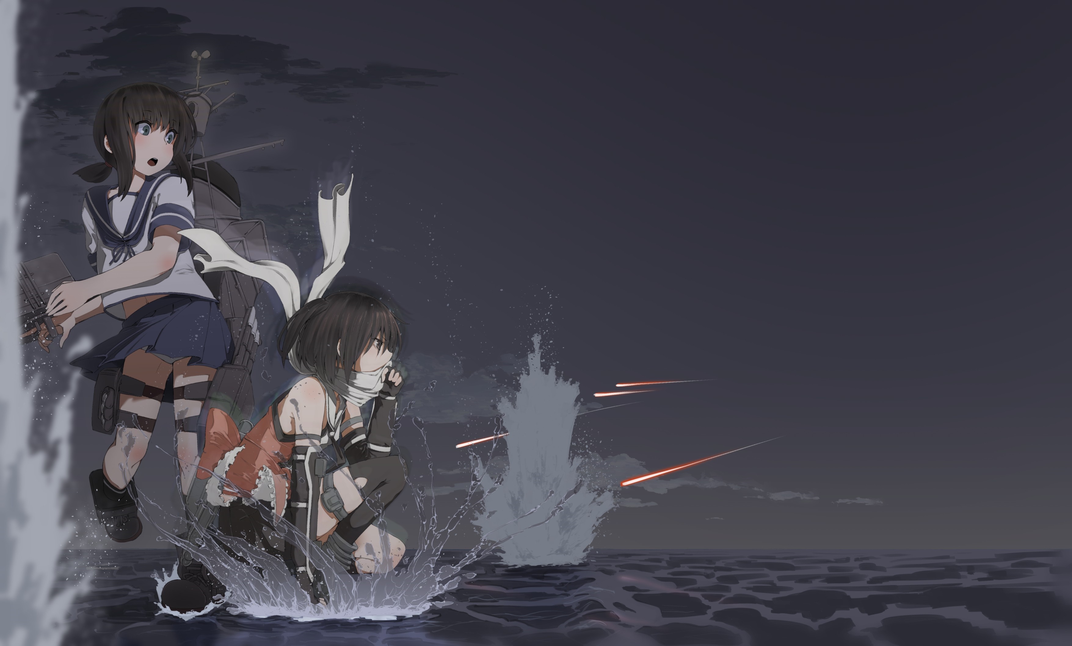 Fubuki and Sendai from Kantai Collection in battle HD Wallpaper