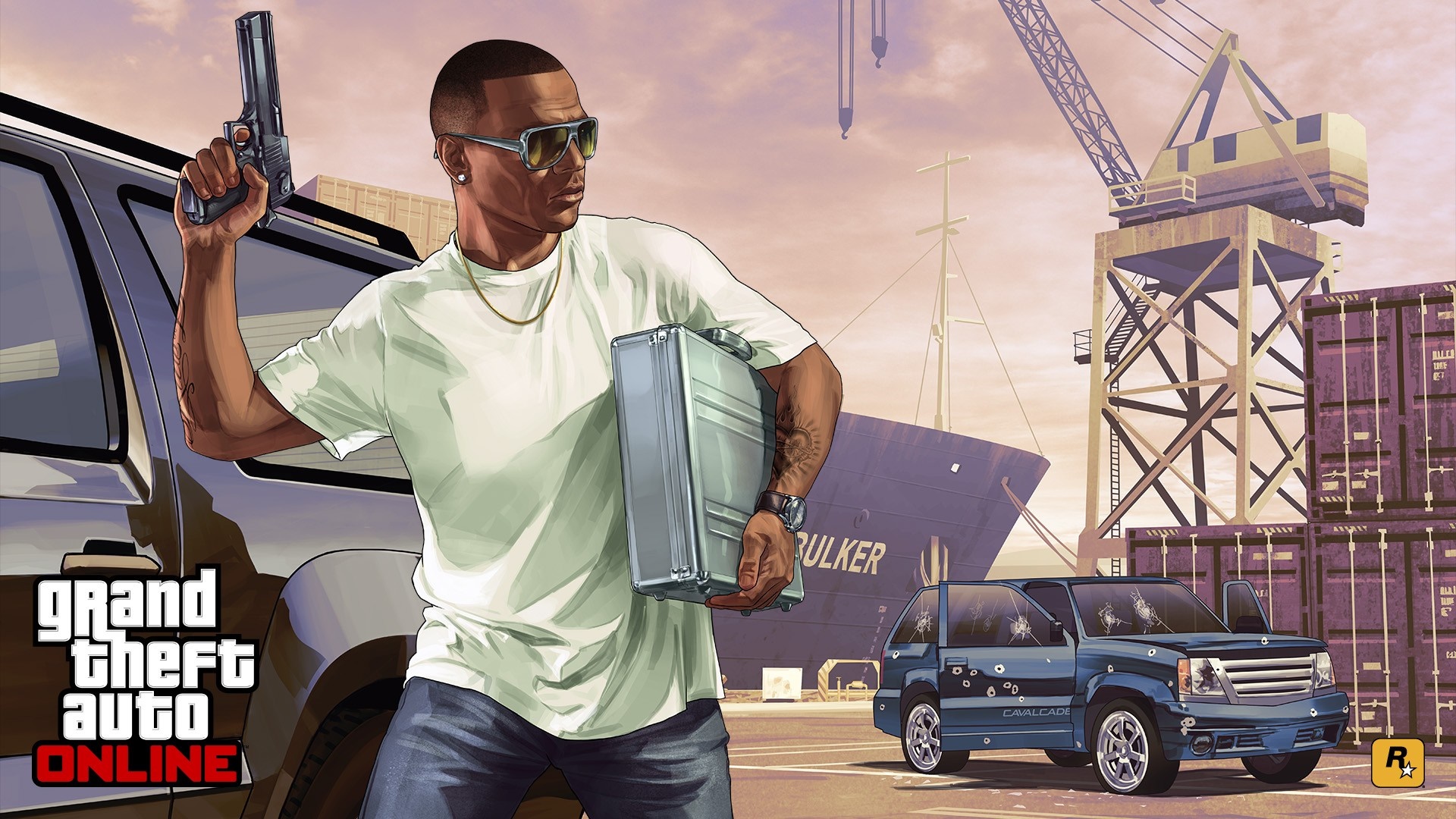 Franklin Clinton from Grand Theft Auto Online holding a briefcase HD Wallpaper