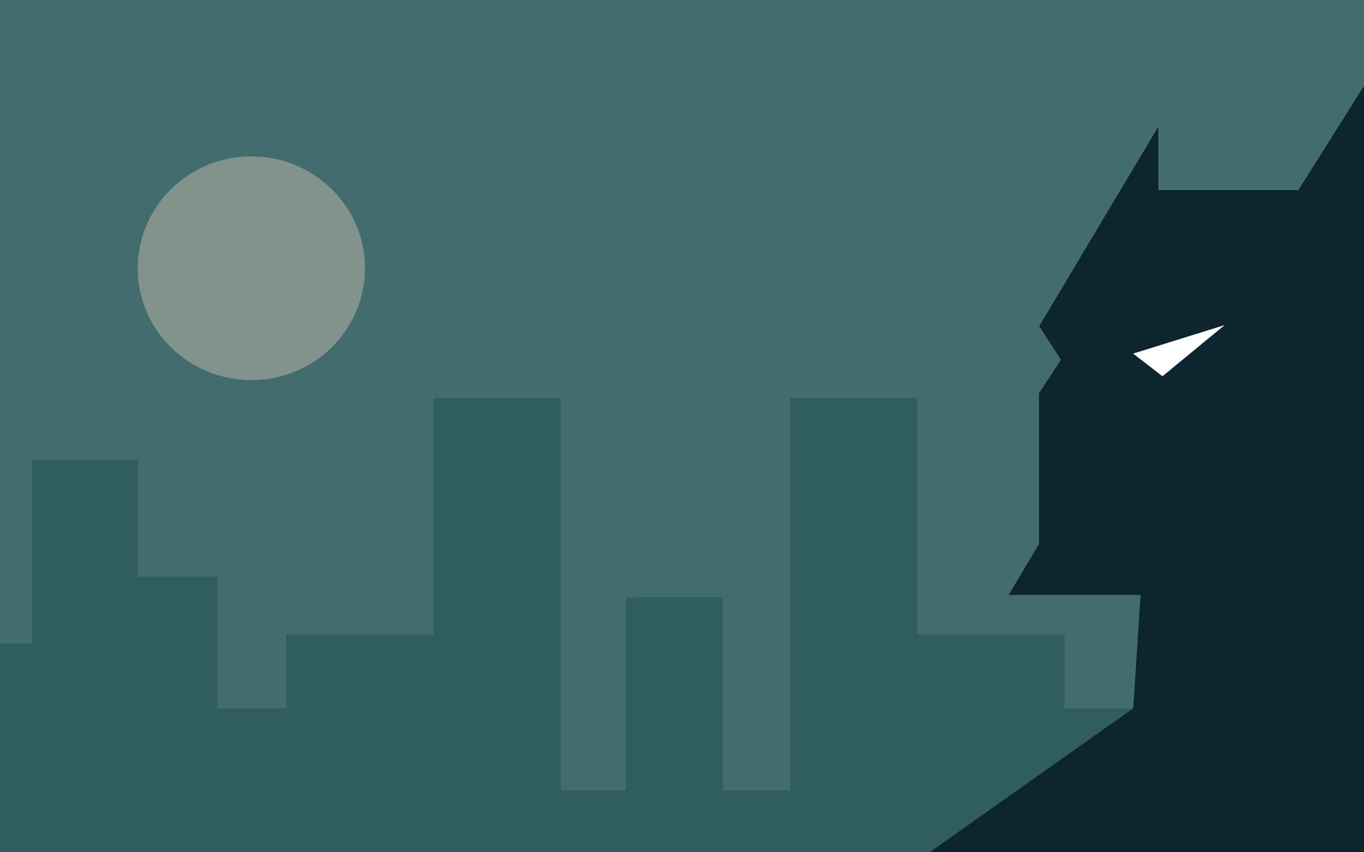 Minimalist Batman illustration with city skyline and moon HD Wallpaper