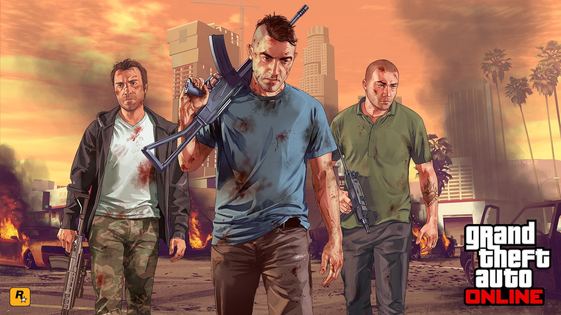 Three men with guns in Grand Theft Auto Online HD Wallpaper