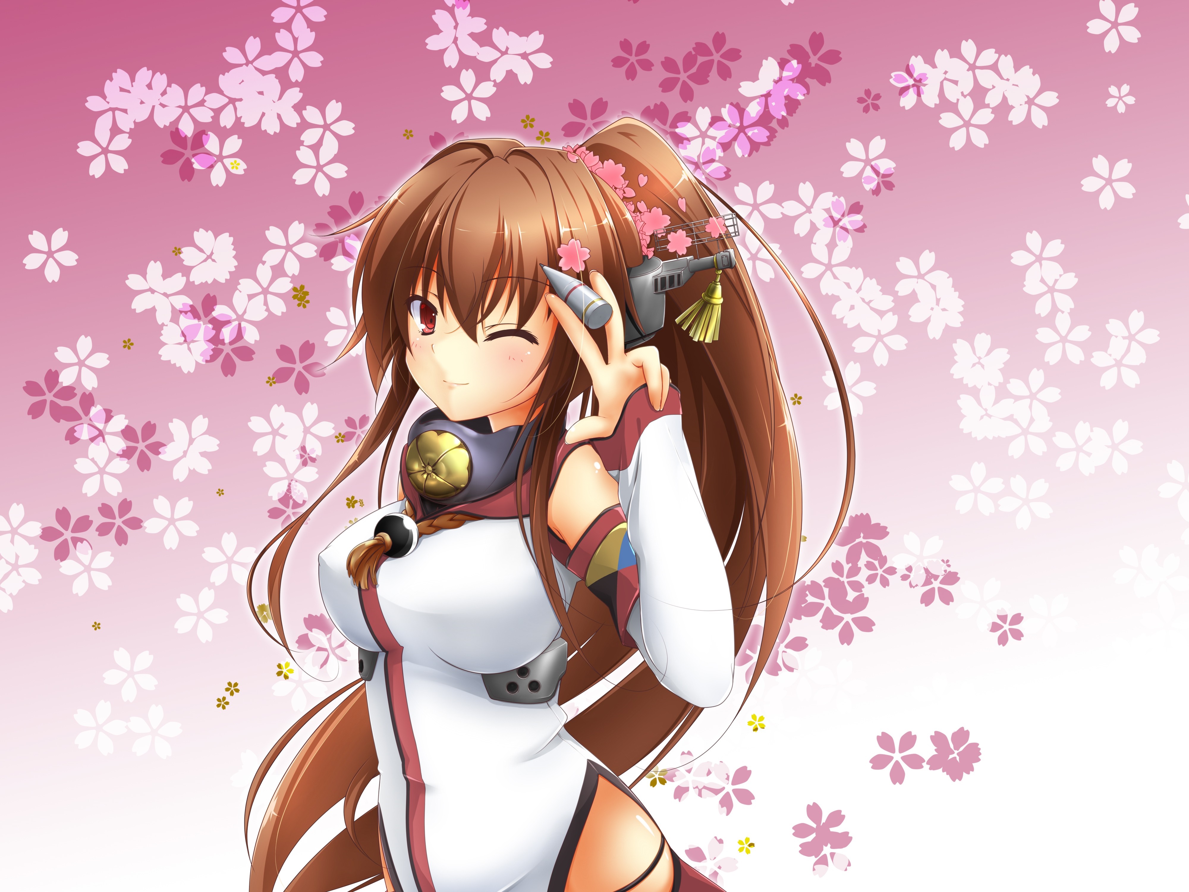 Anime girl with cherry blossoms HD Wallpaper