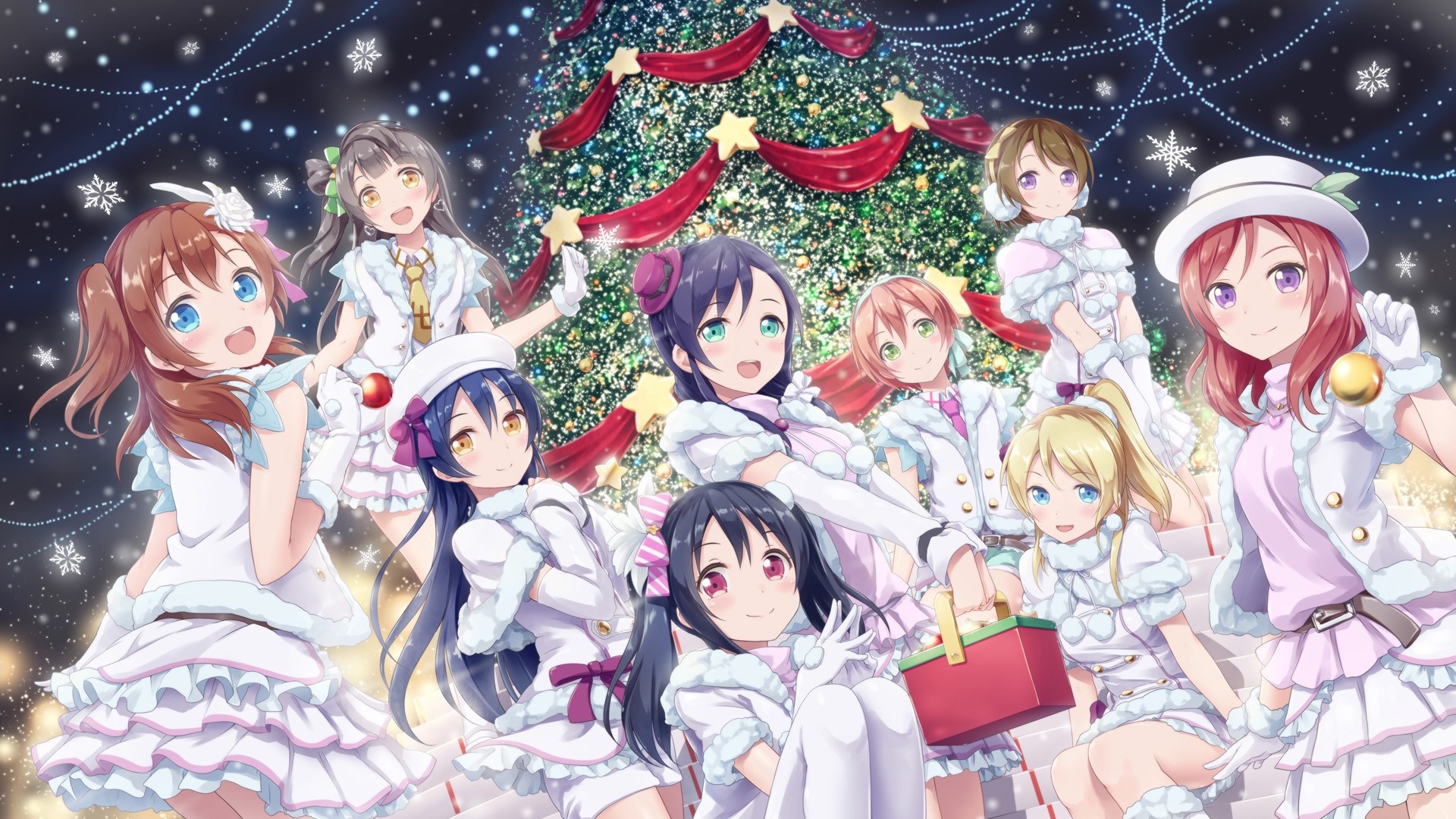Love Live! School Idol Project Christmas Illustration HD Wallpaper