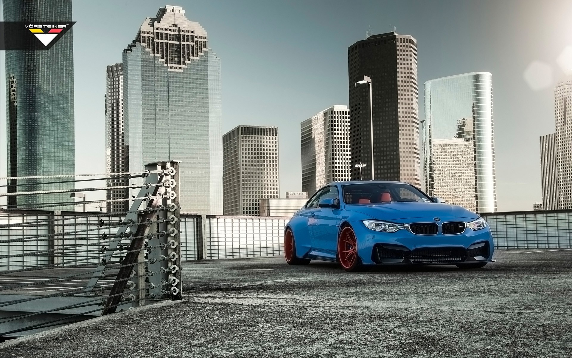 Blue BMW M4 GTRS4 by Vorsteiner with red wheels HD Wallpaper