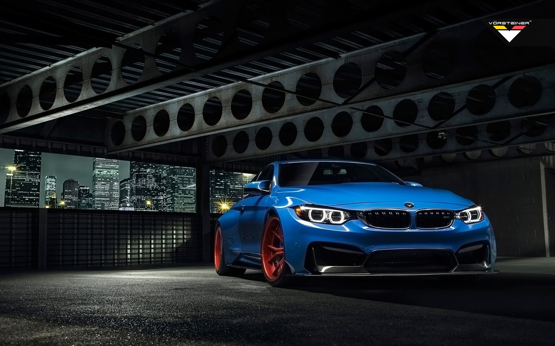 Blue BMW M4 GTRS4 with orange wheels HD Wallpaper