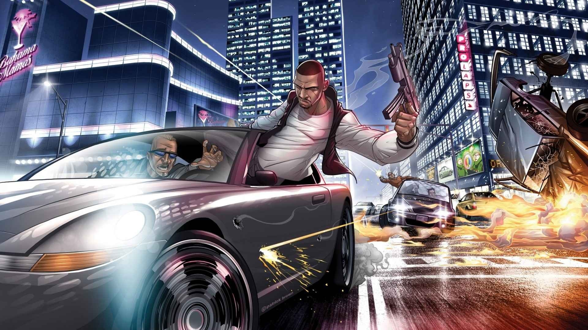 Niko Bellic from Grand Theft Auto IV in a car chase HD Wallpaper
