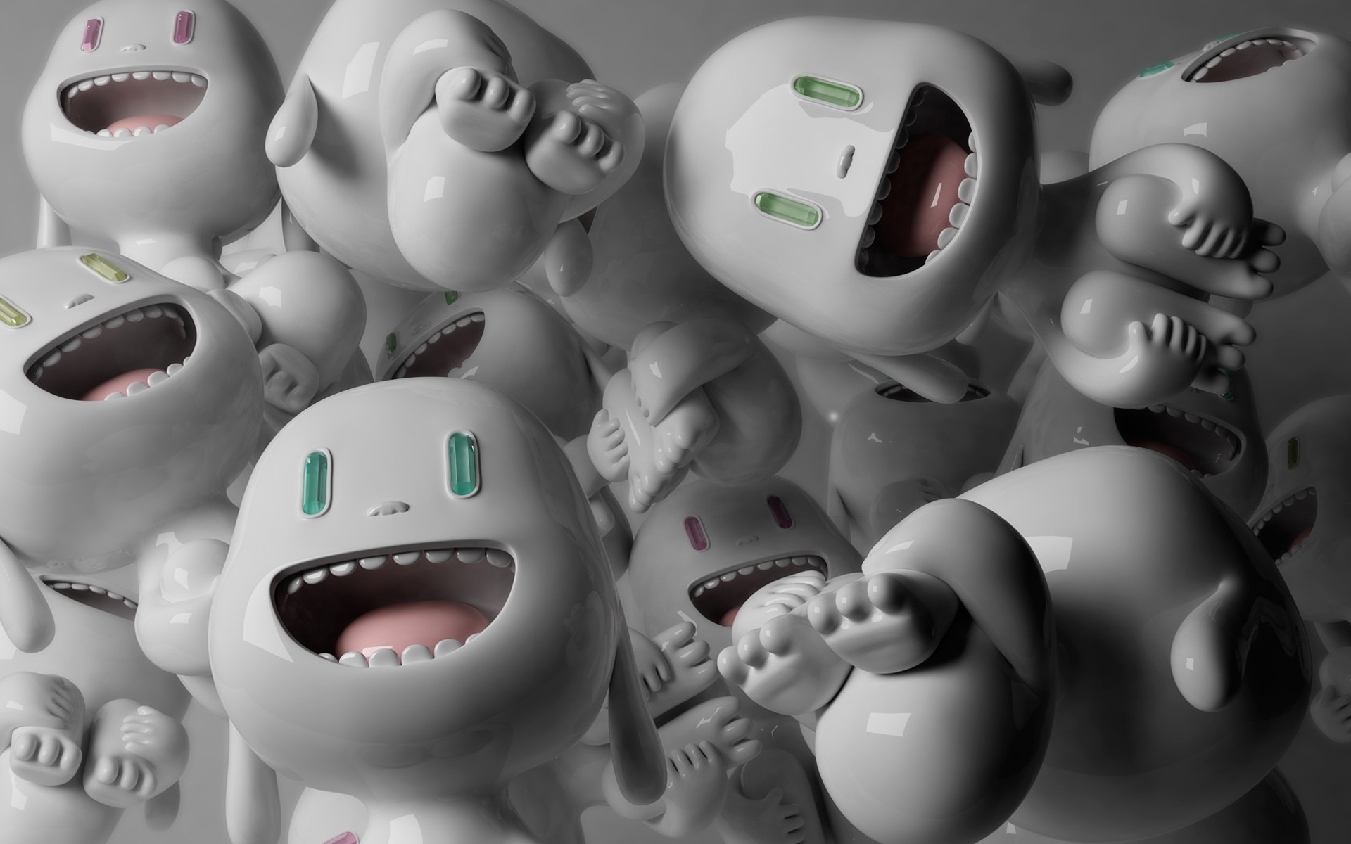 A pile of white cartoon characters with open mouths HD Wallpaper