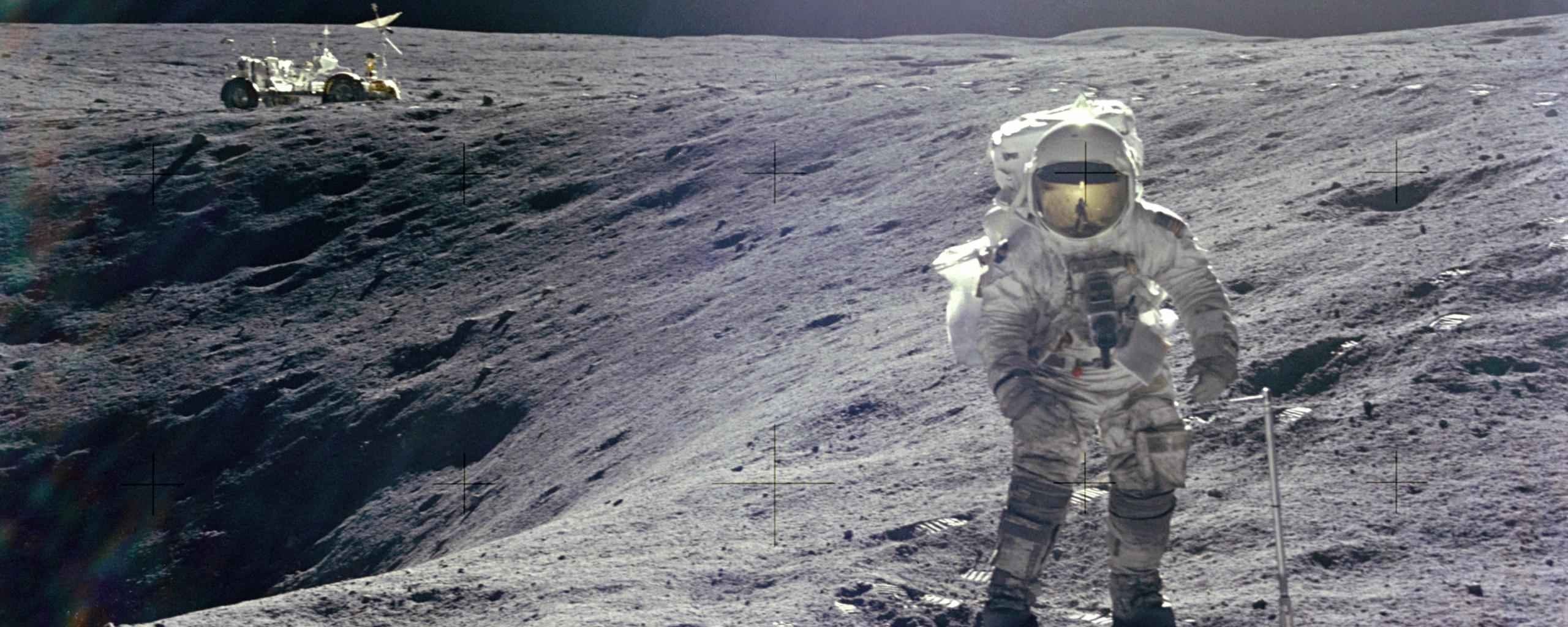 Astronaut and Lunar Rover on the Moon HD Wallpaper