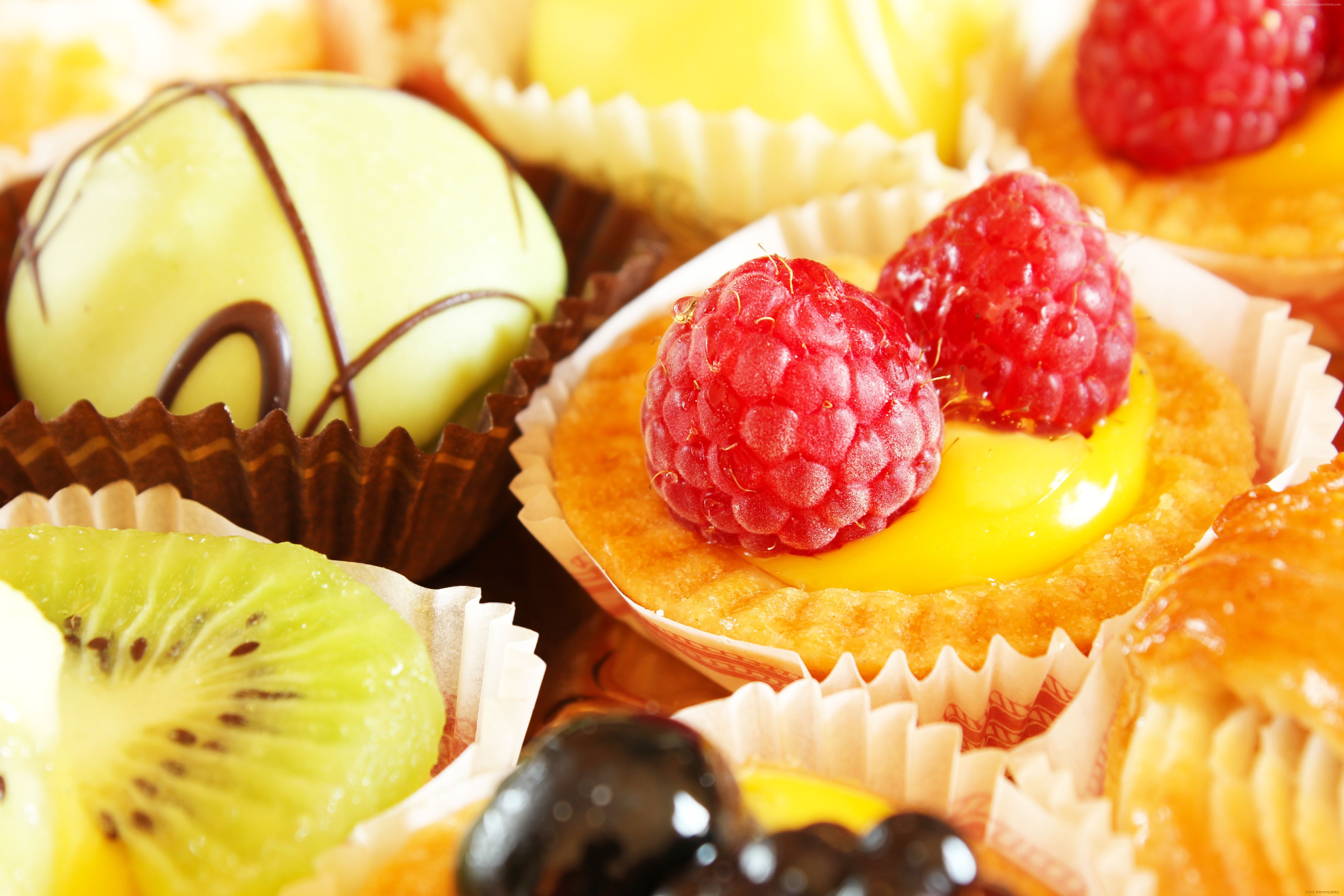 Assorted pastries with fruits and chocolate HD Wallpaper