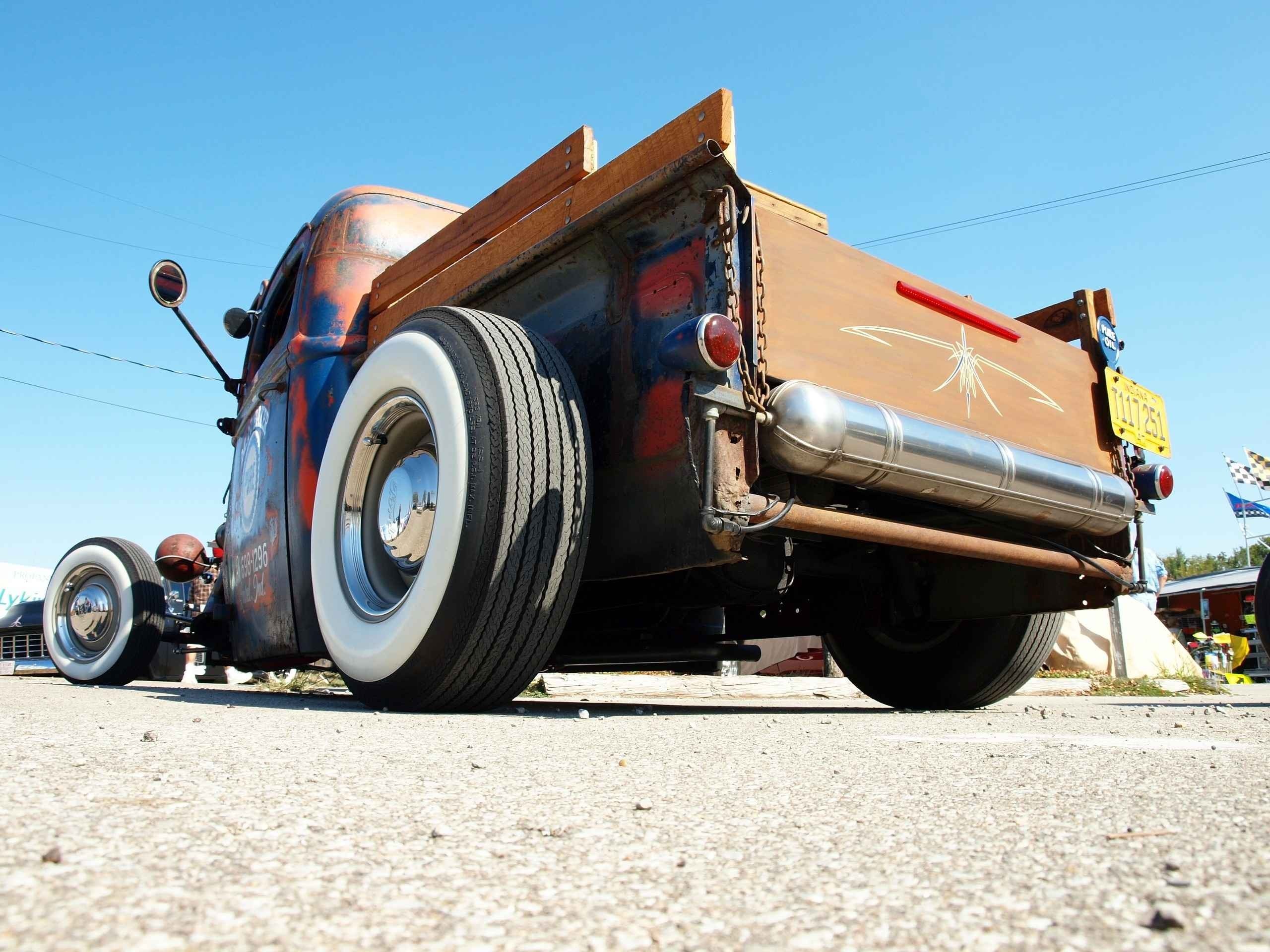 Rat Rod truck with whitewall tires and custom paint HD Wallpaper