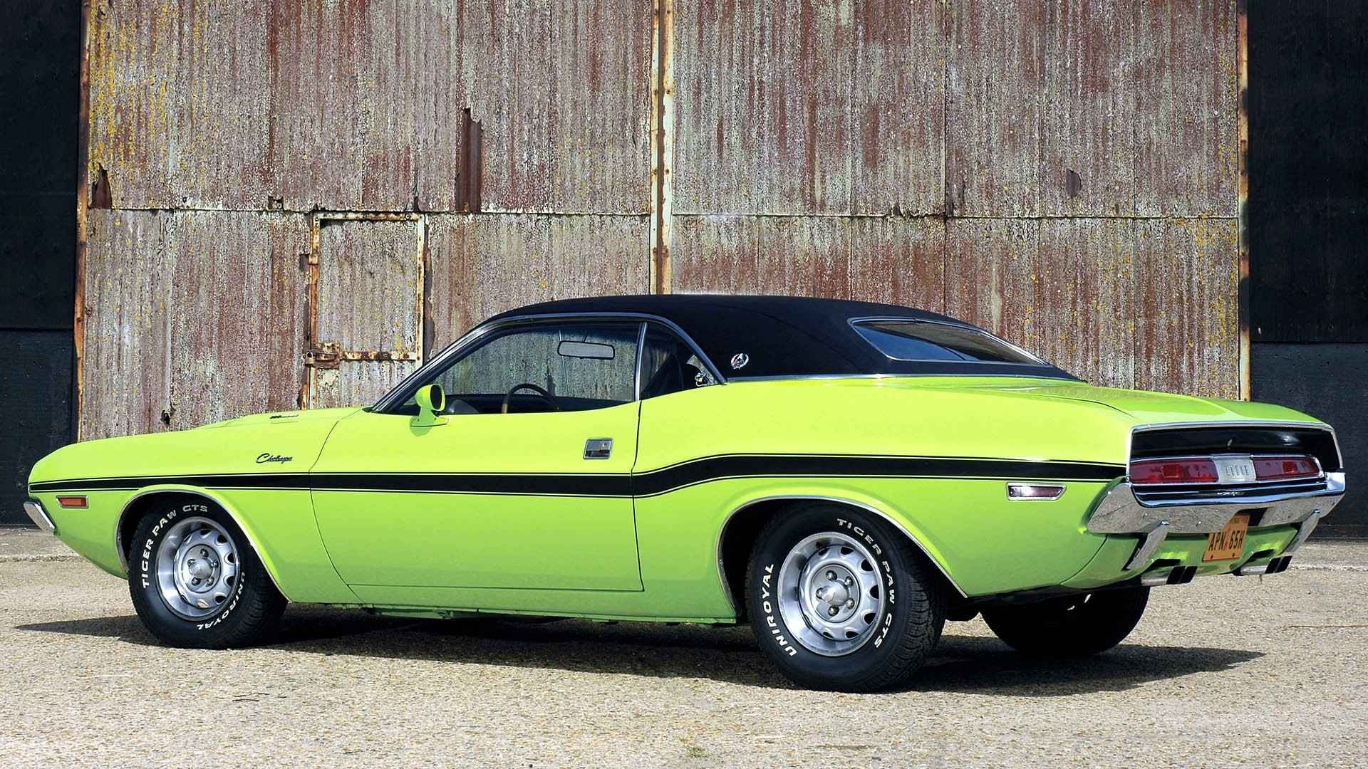 Lime Green Dodge Challenger with Black Top HD Wallpaper