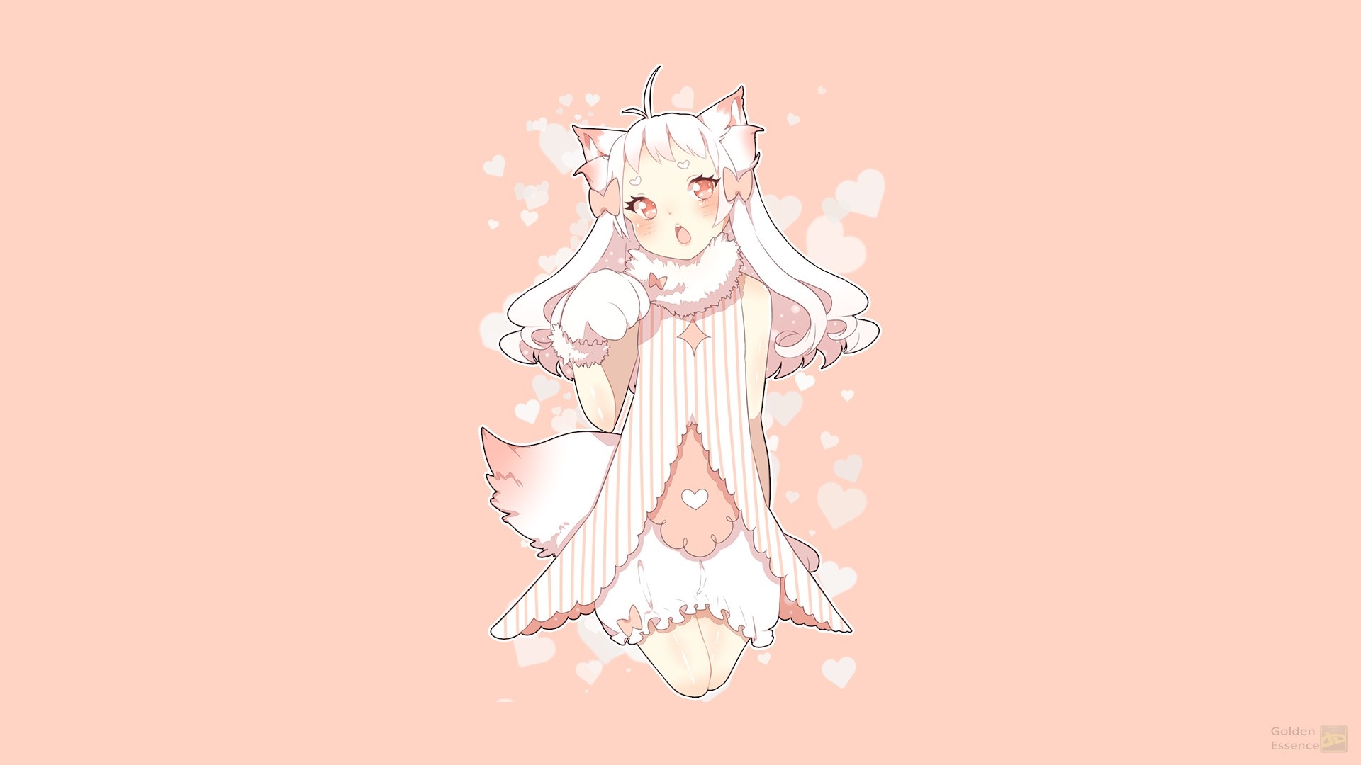 Cute Pink Fox Girl Anime Illustration HD Wallpaper