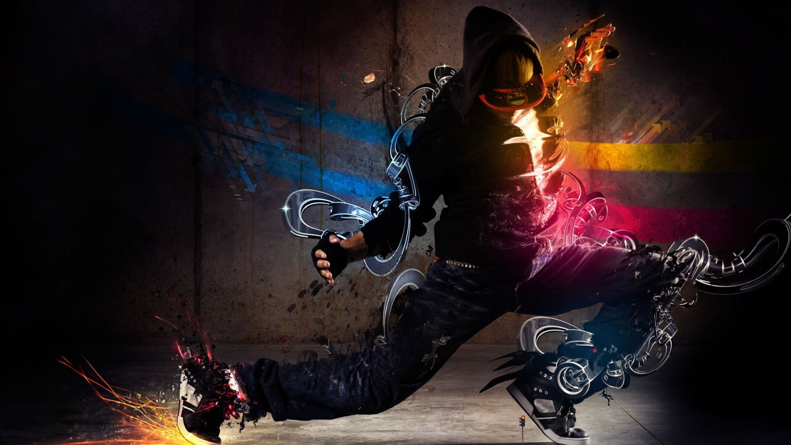 Man in hoodie dancing with digital effects HD Wallpaper