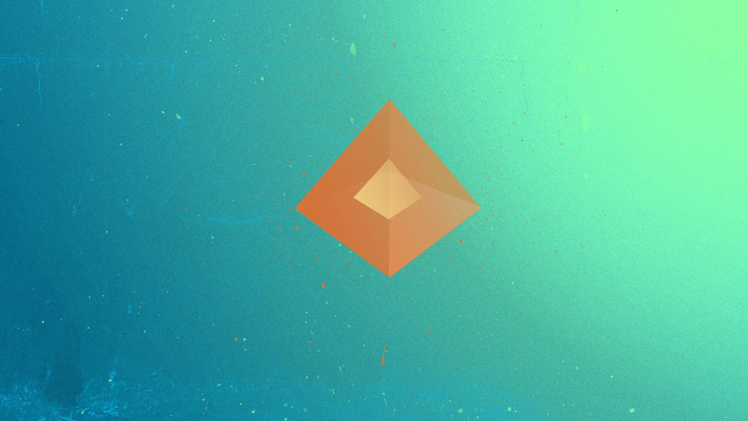 Abstract orange diamond shape on blue and green gradient HD Wallpaper