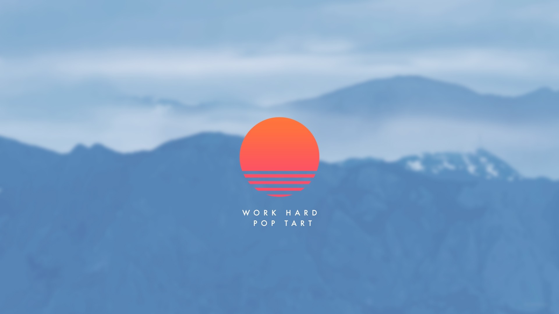 Mountains and a stylized sun with text HD Wallpaper