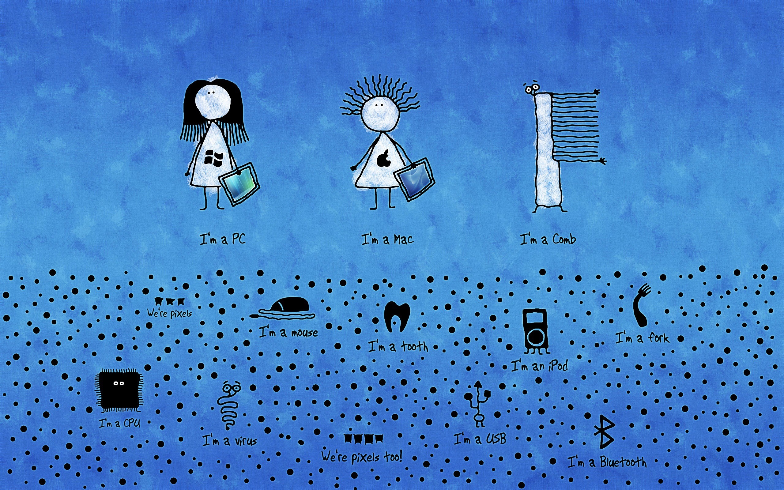 Humorous computer-themed illustration with text HD Wallpaper